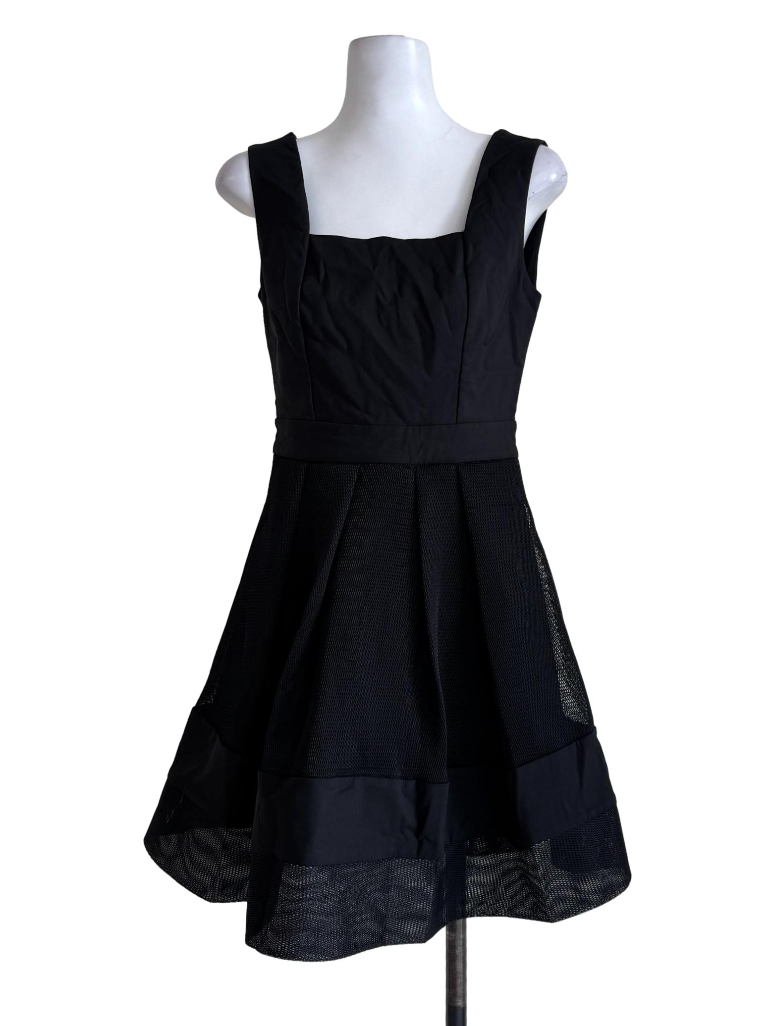 Mesh Black Square Neck Dress