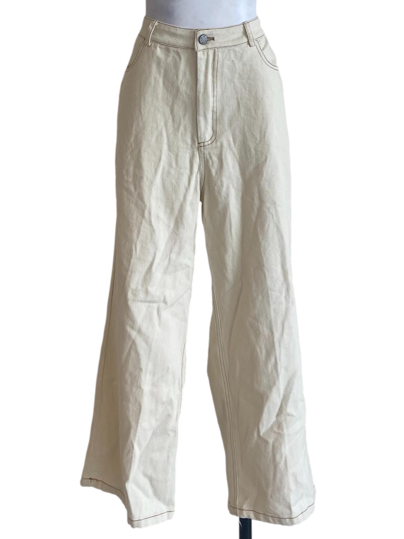 Cream Herringbone Straight Jeans