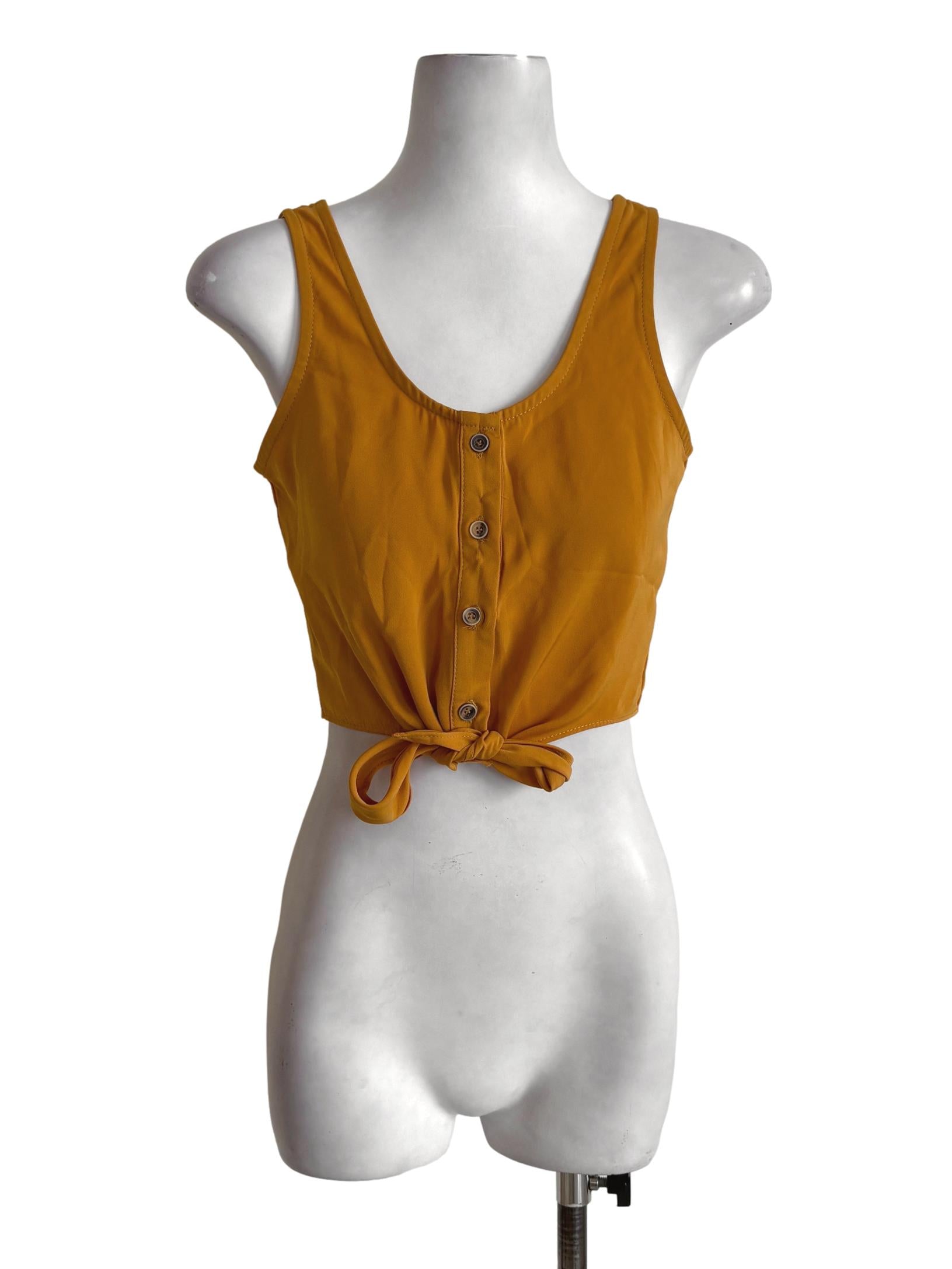 Mustard Front Knot Crop Top