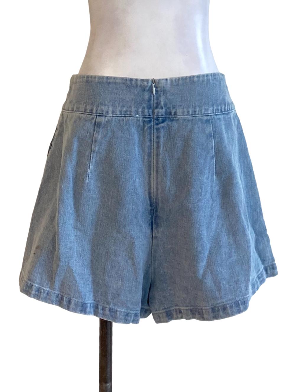 Light Denim Blue Zip Up Loose Yoke Waist Mini Jorts