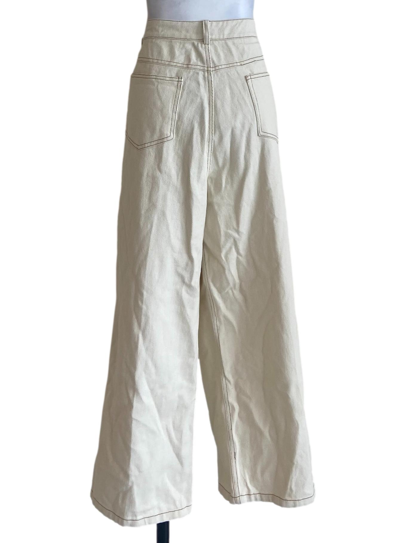 Cream Herringbone Straight Jeans