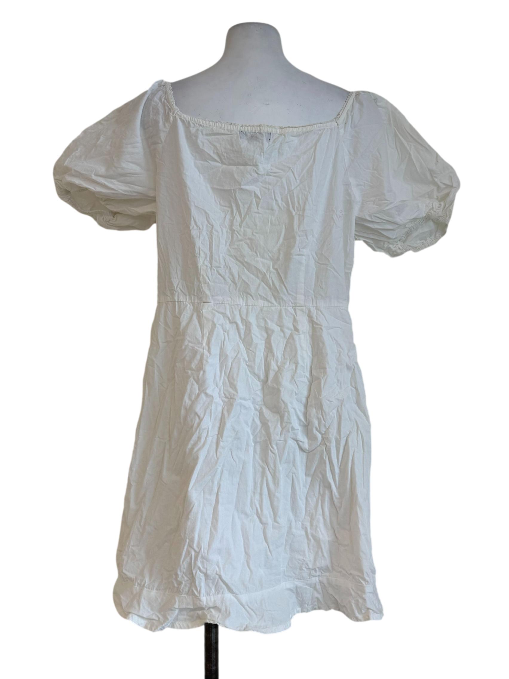 Powder White Bubble Sleeve Dress