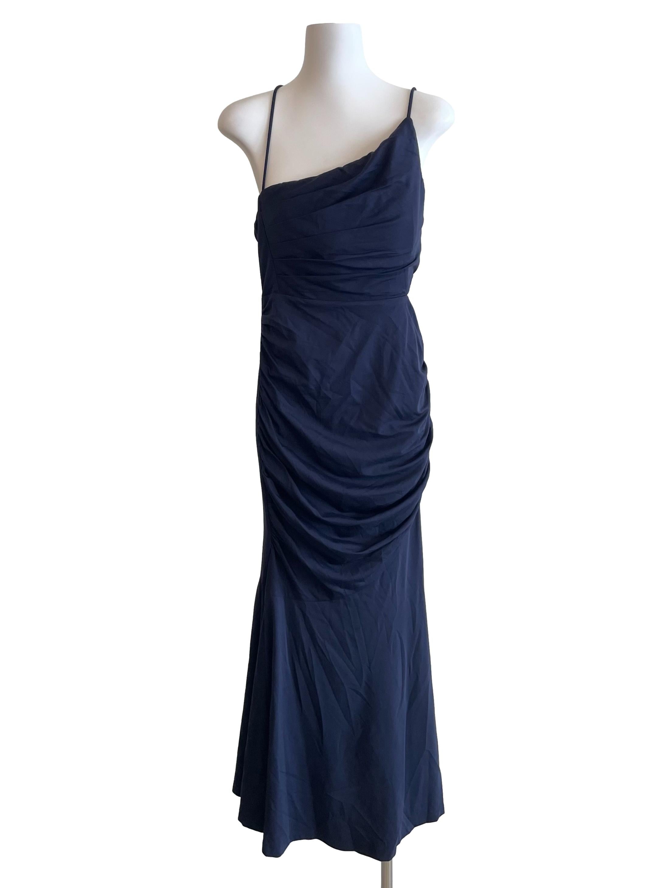 Navy Asymmetric Draped Bodycon Dress