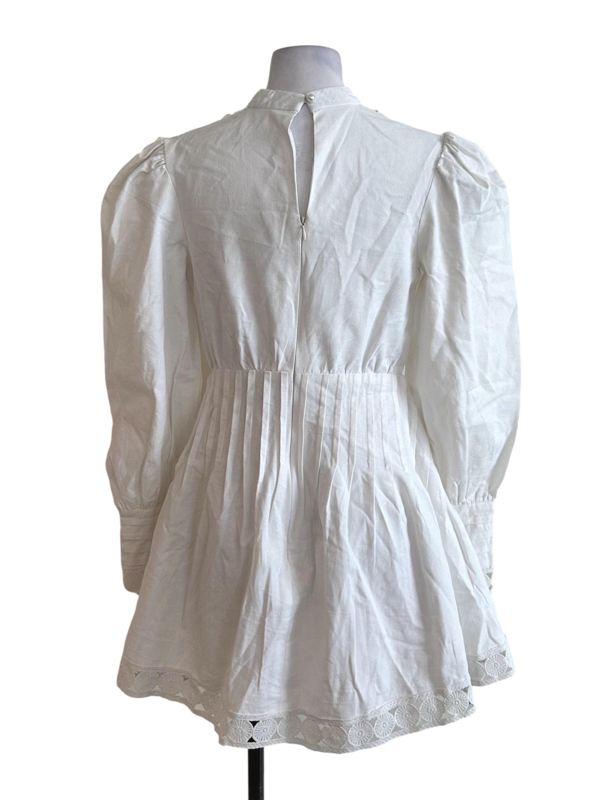 Off White Pleated High Neck Long Sleeve Dress