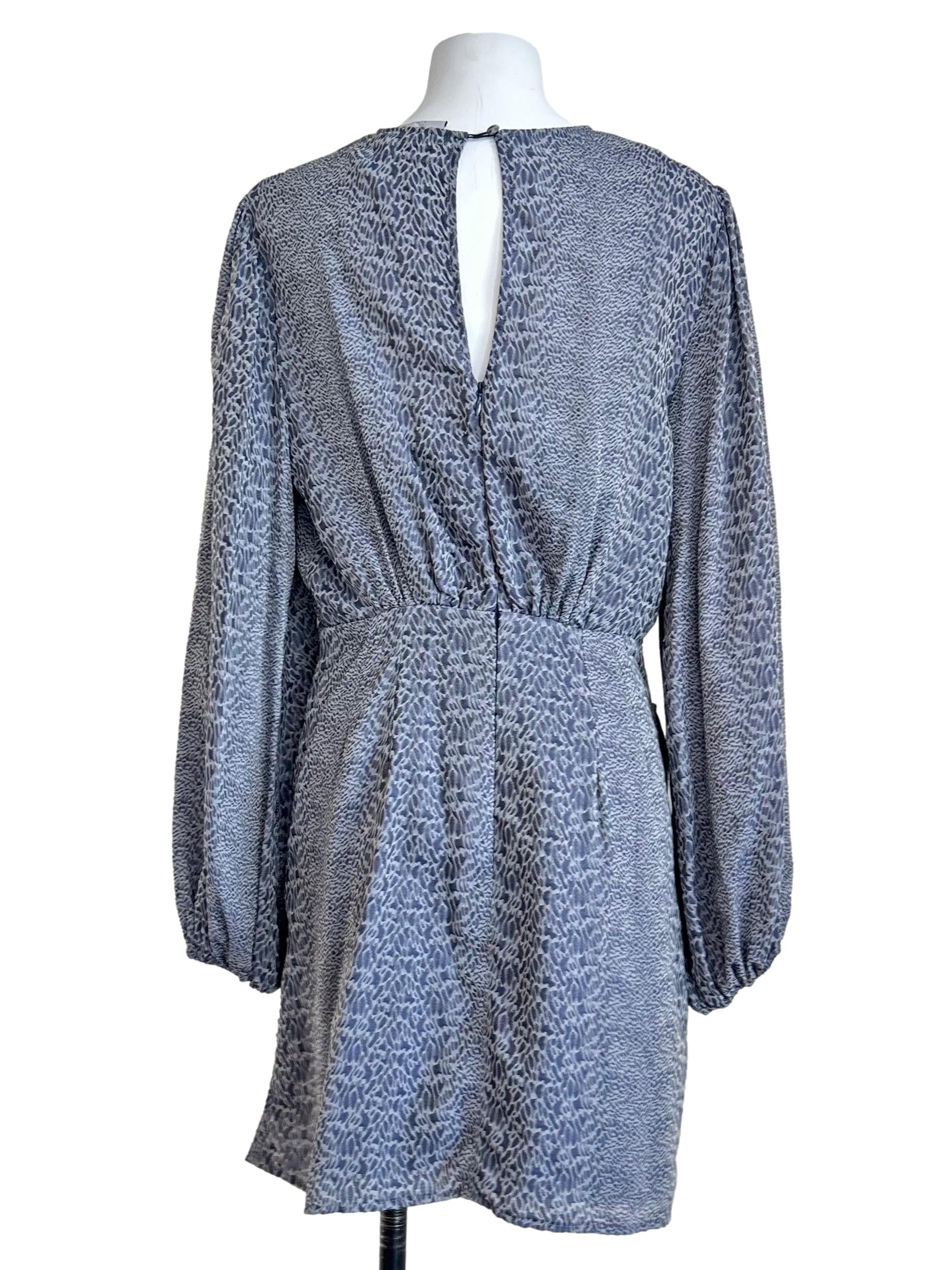 Grey Animal-Print Ruched Mini Dress