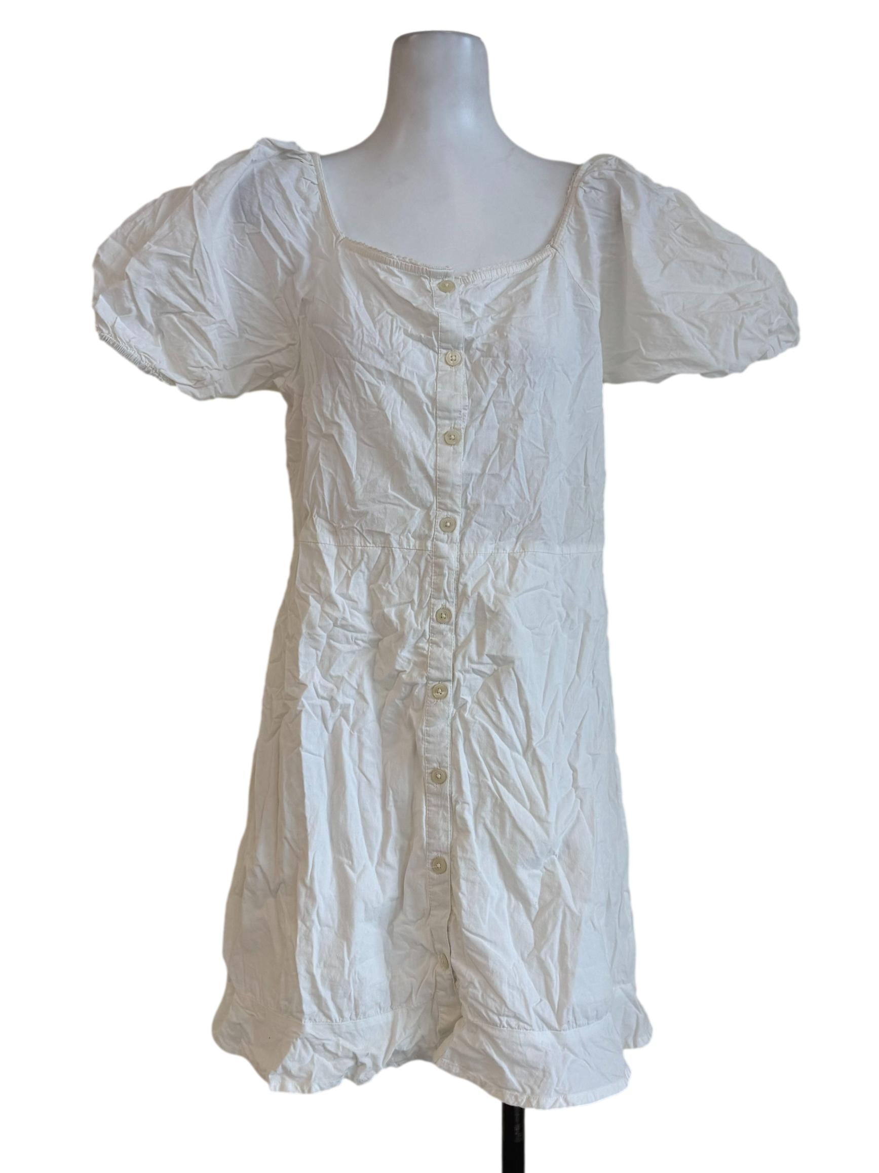 Powder White Bubble Sleeve Dress