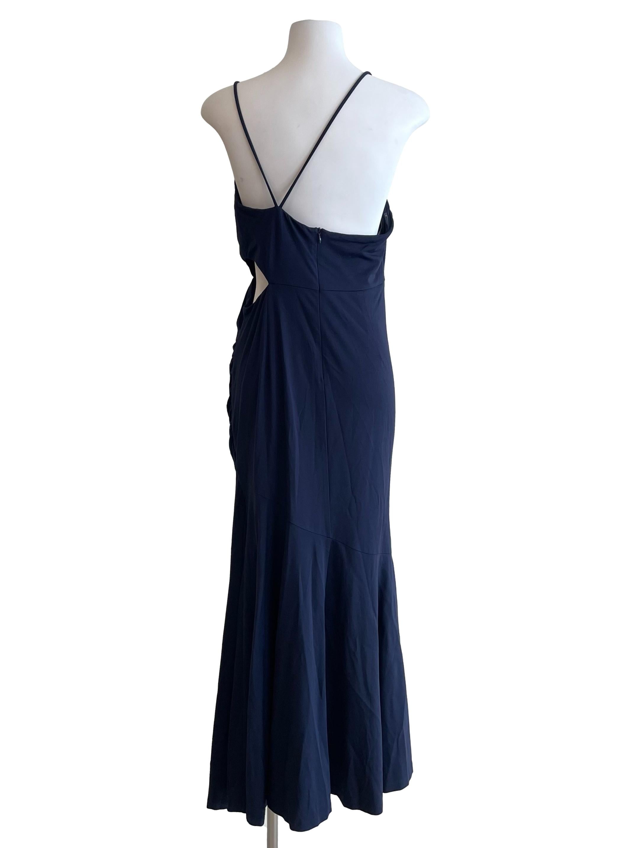 Navy Asymmetric Draped Bodycon Dress