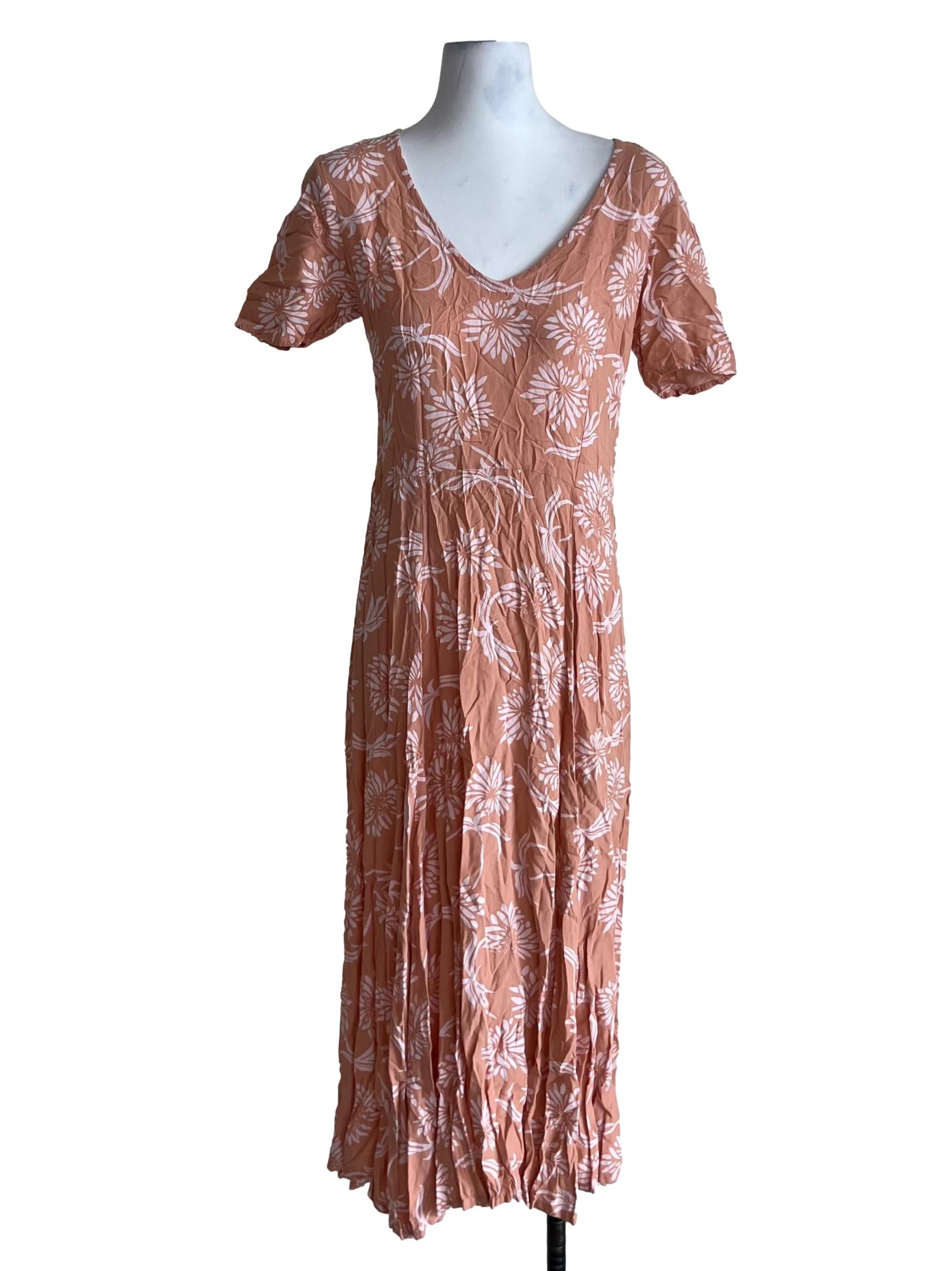 Peach Pink Floral Empire Dress