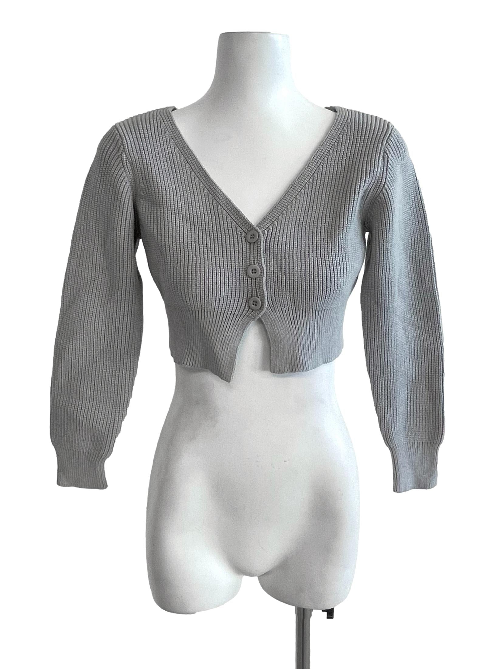 Grey Knitted Crop Cardigan