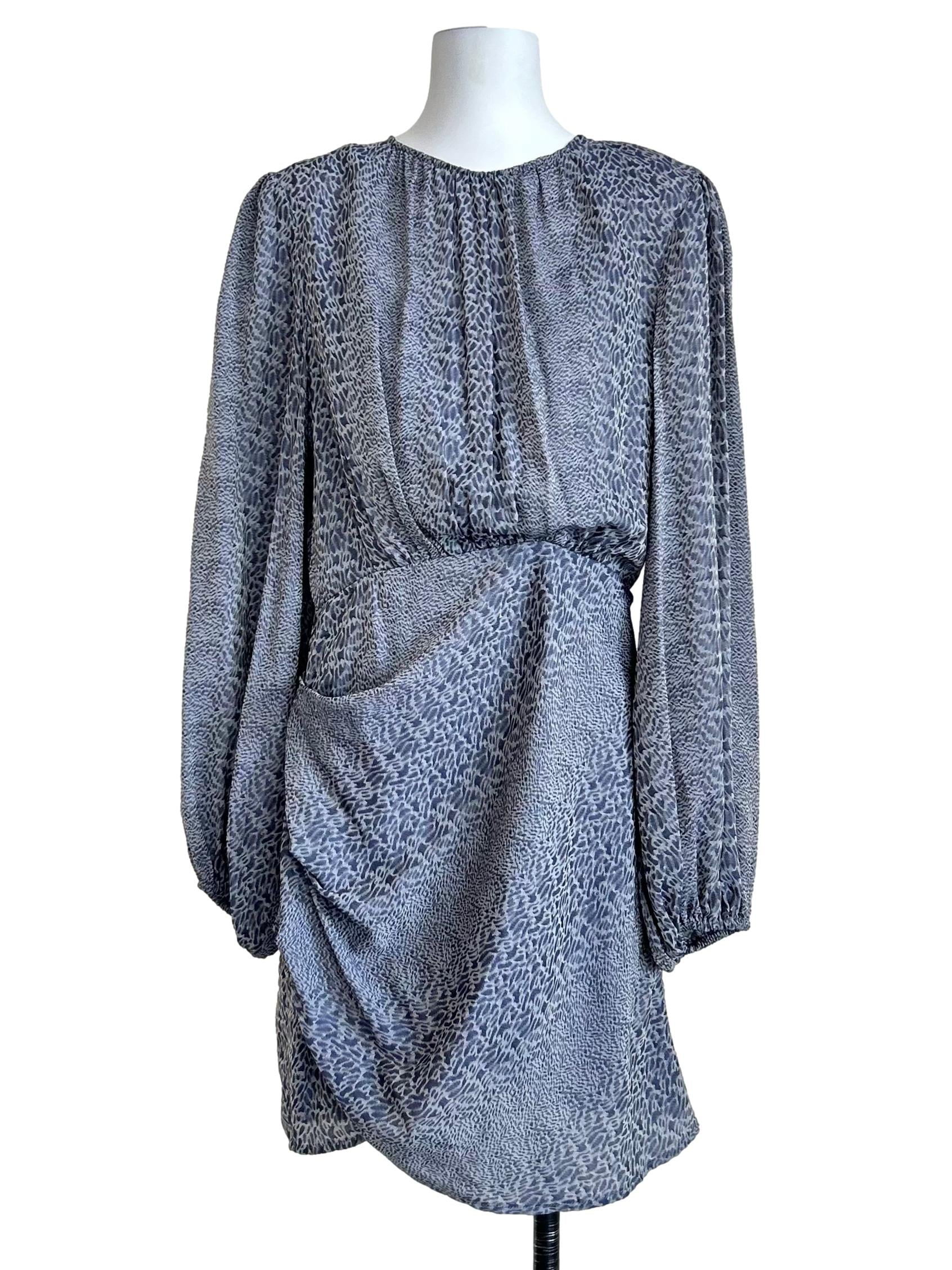 Grey Animal-Print Ruched Mini Dress