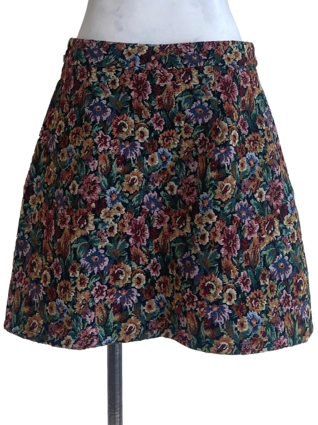 Black & Floral Mini Skirt