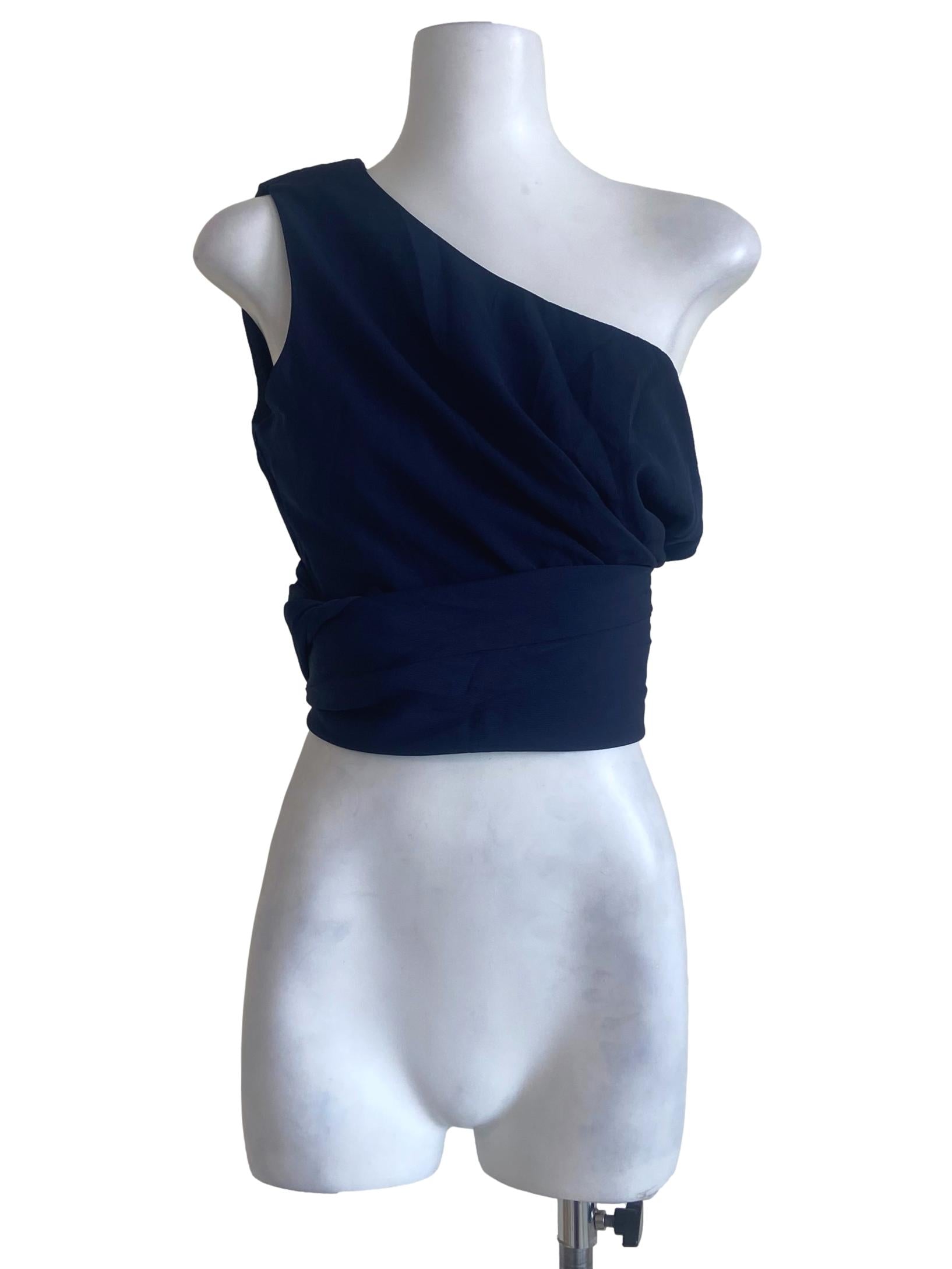 Navy Blue One Shoulder Crop Top