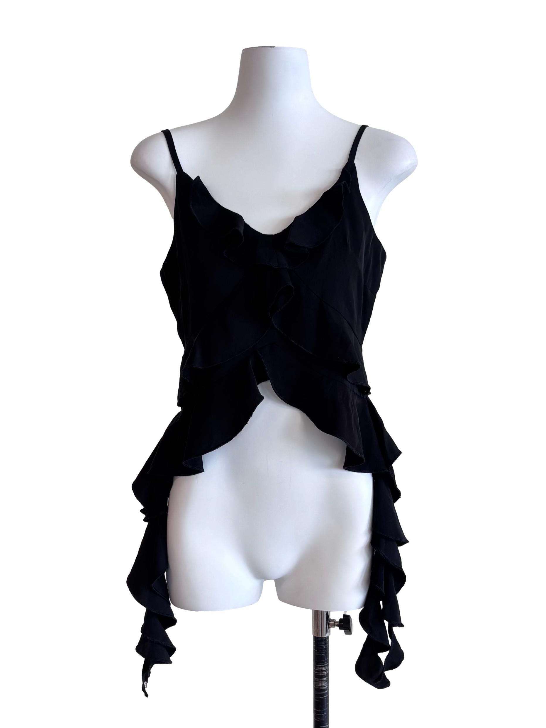 Black Asymmetric Ruffle Top TTR