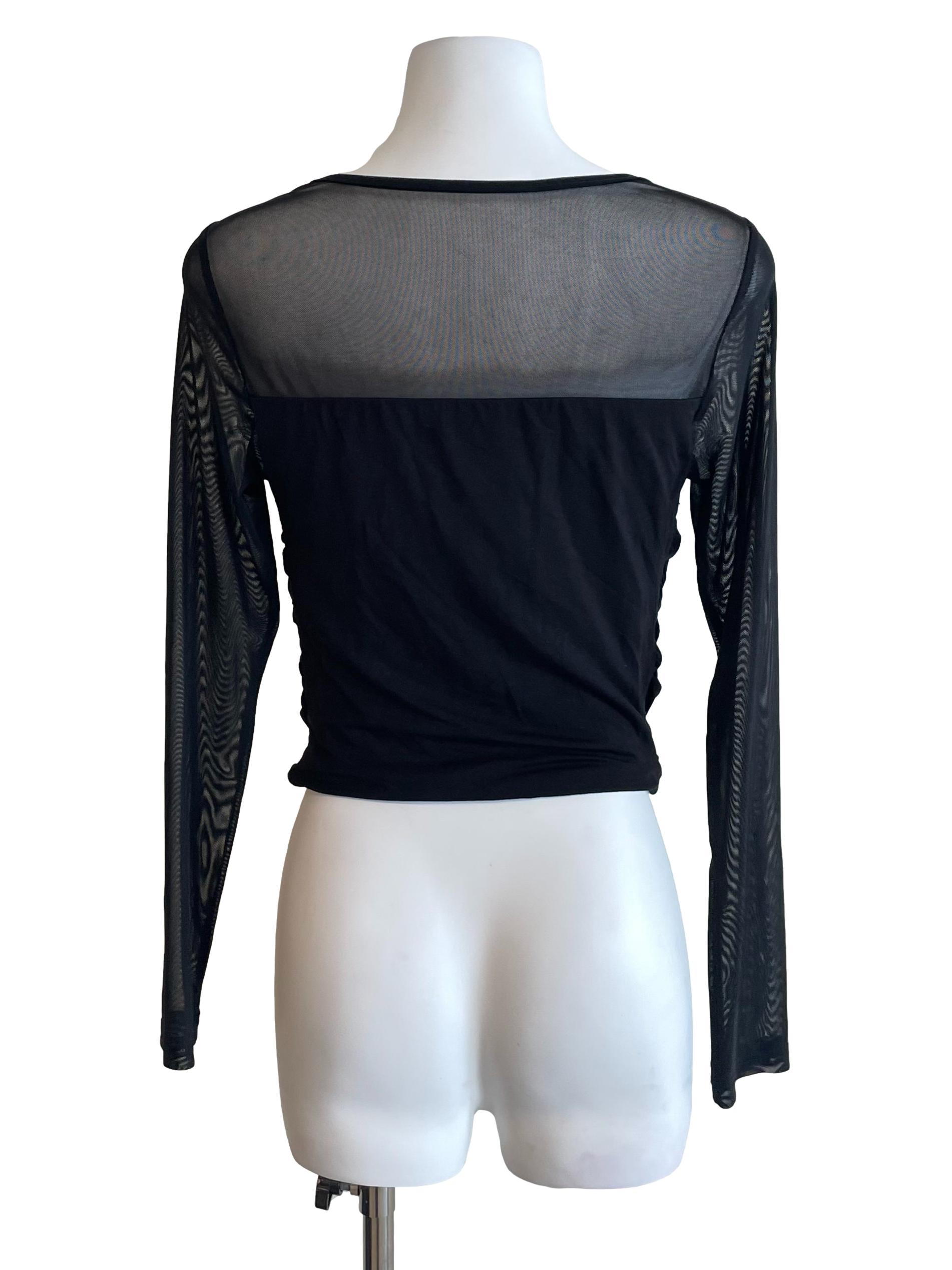 Black Scrunch Mesh Sleeves Top