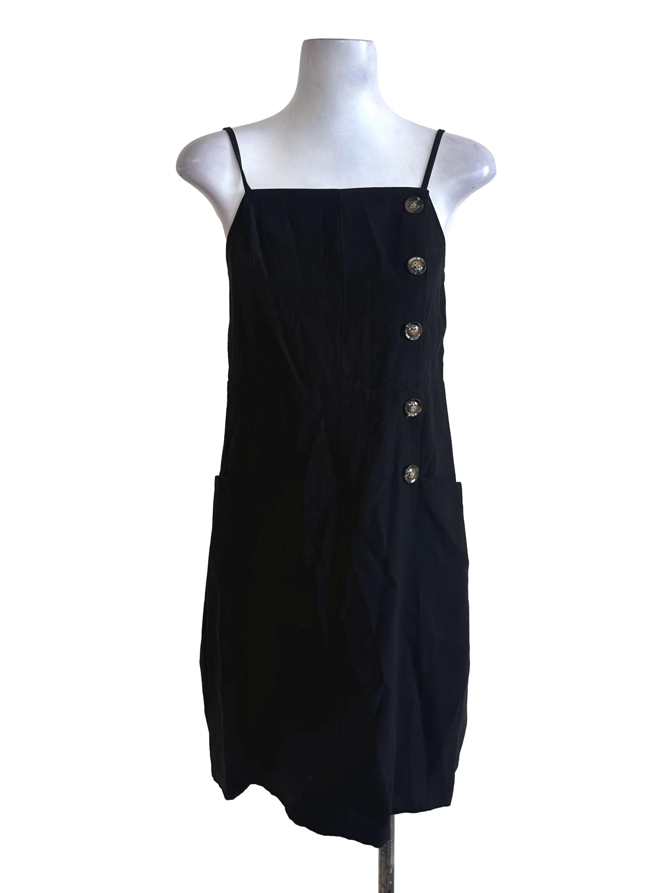 Onyx Black Square Neck Button Dress TEM
