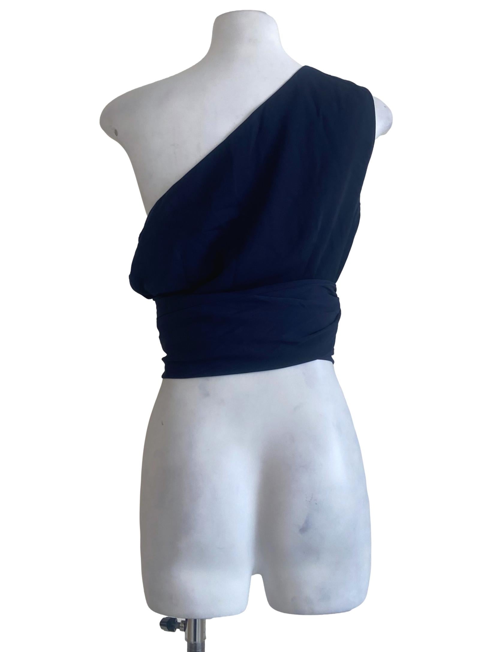 Navy Blue One Shoulder Crop Top