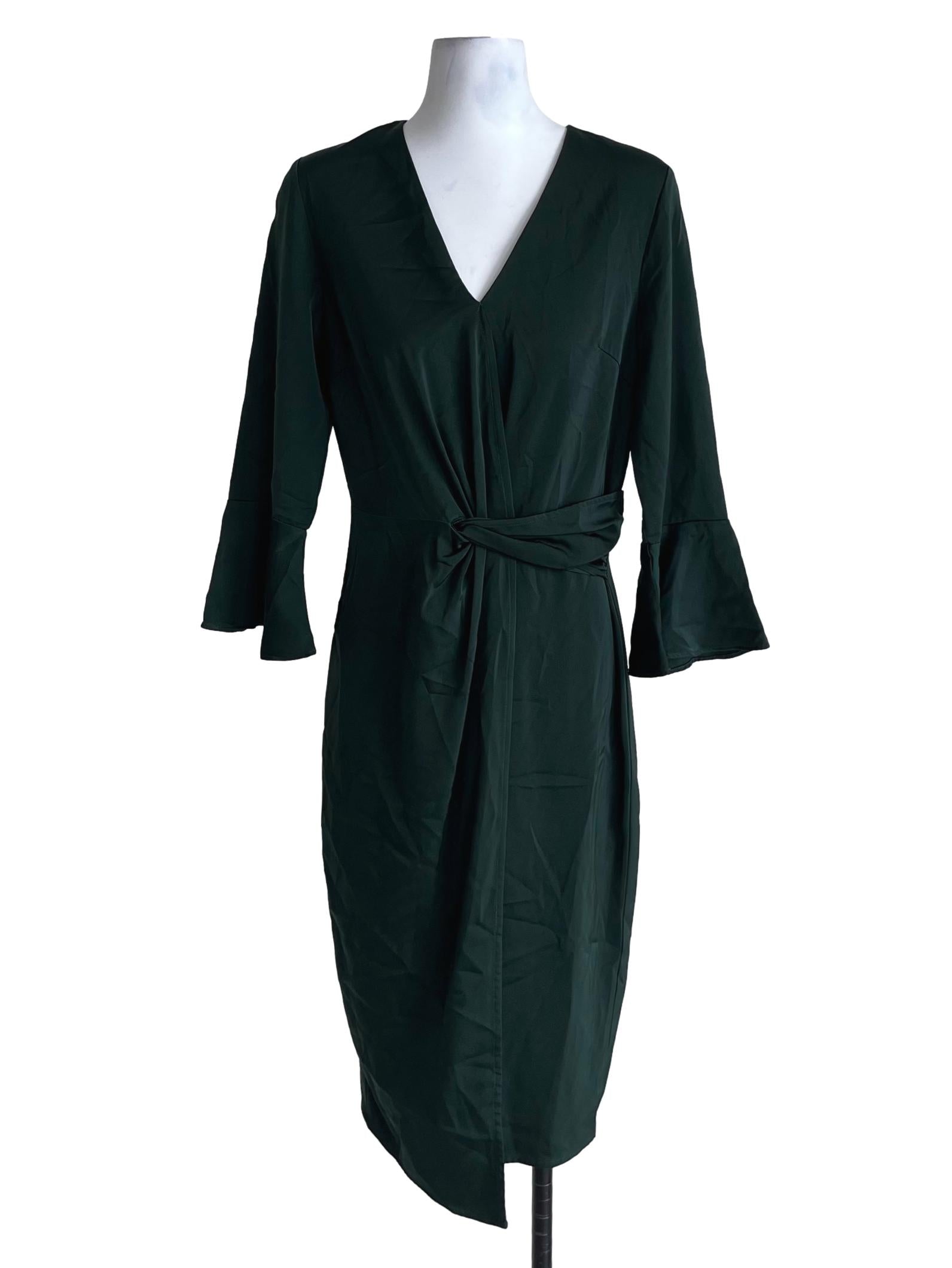 Pine Green V-Neck Empire Dress