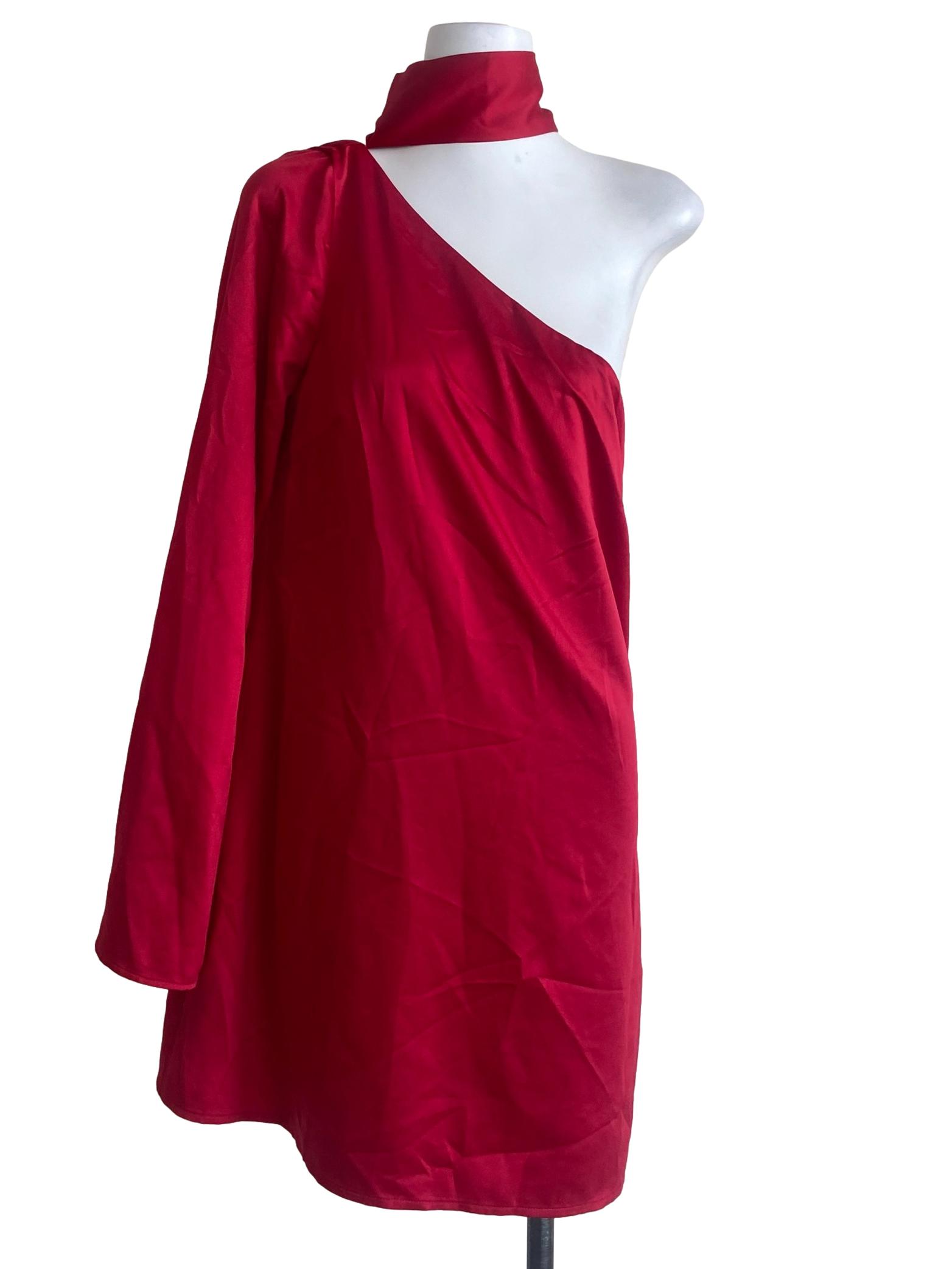 Rose Red One Sholuder Twill Blouse
