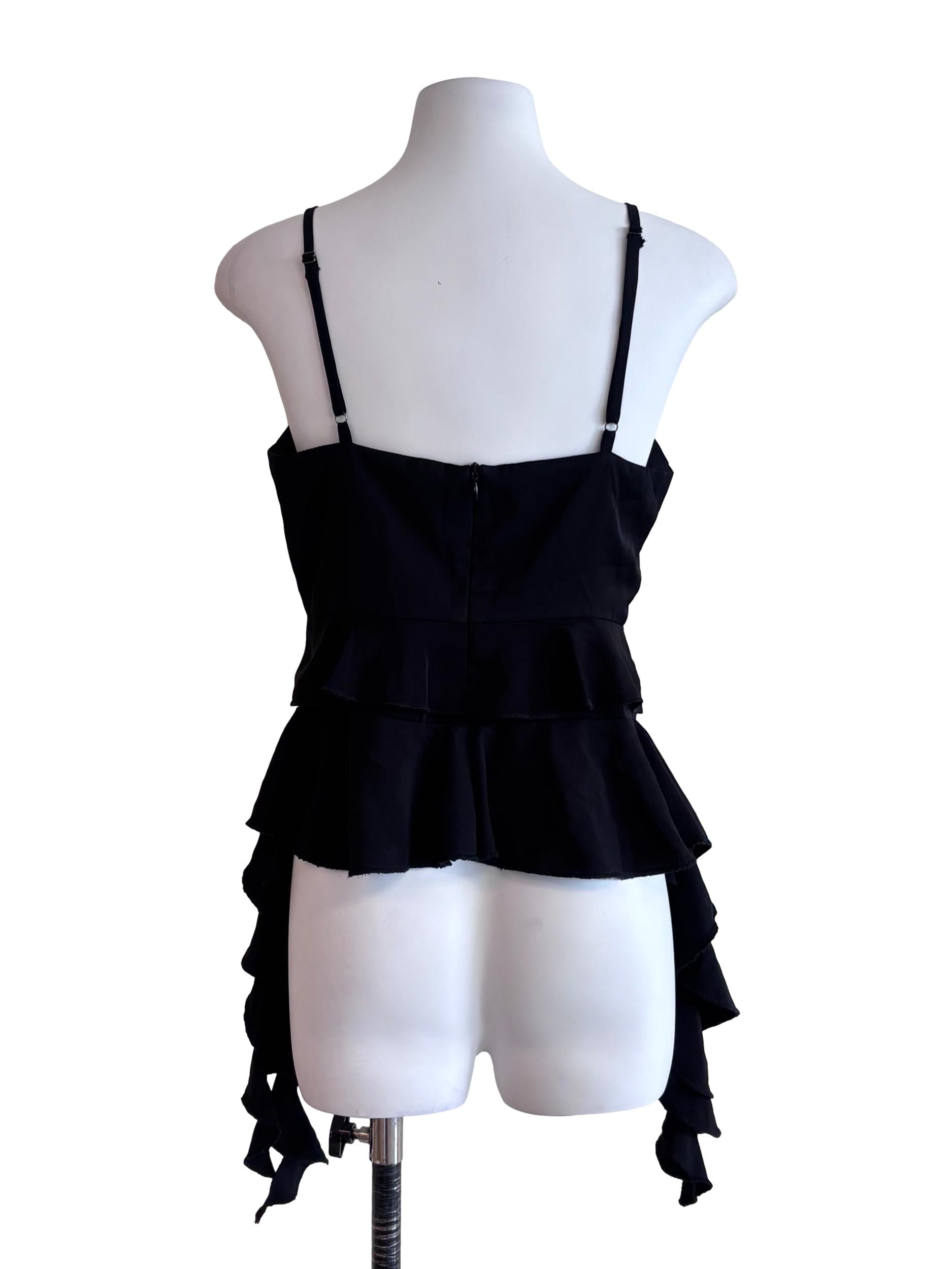 Black Asymmetric Ruffle Top TTR