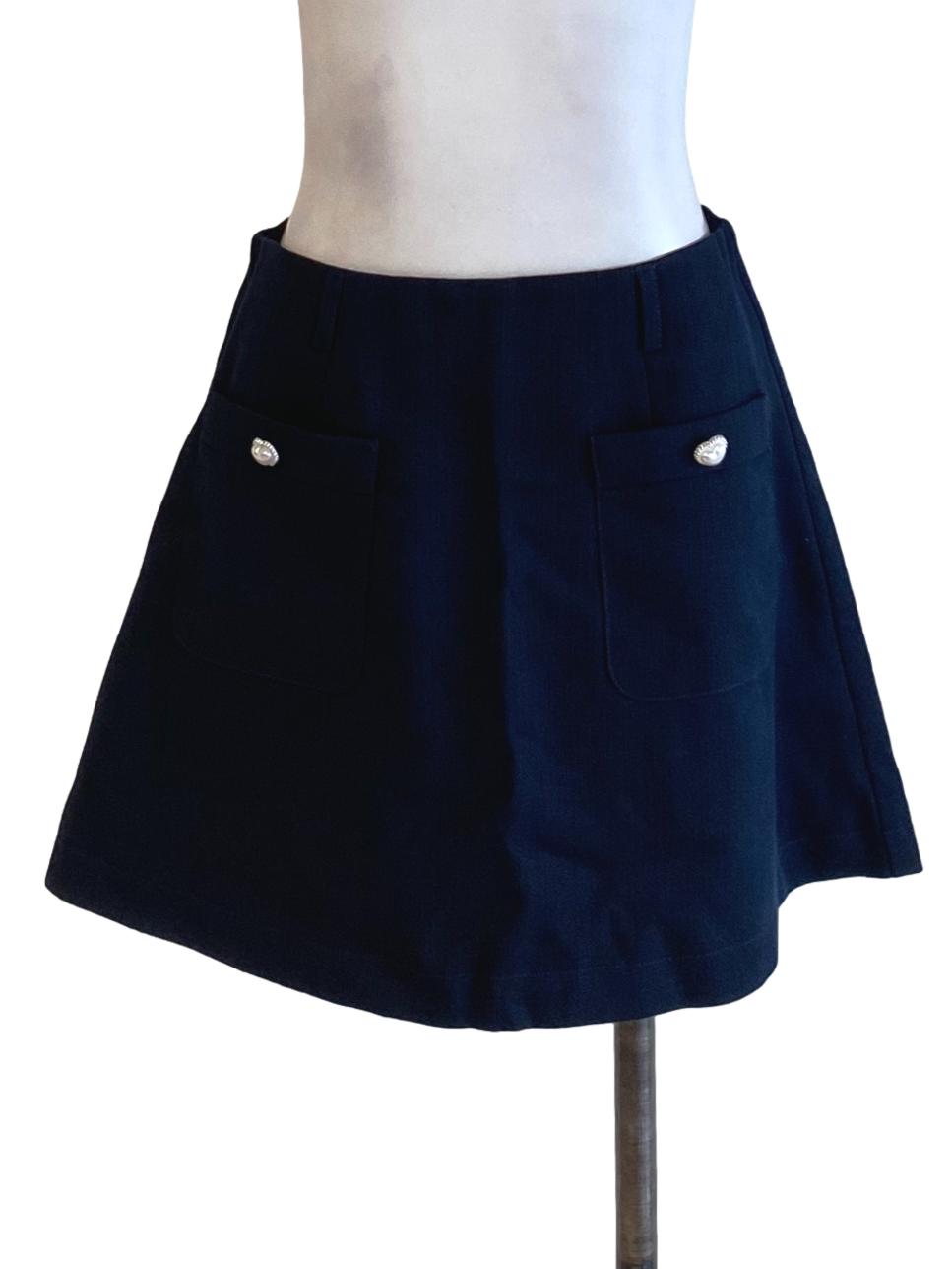 Navy Blue Zip Up Mini A-Line Skirt