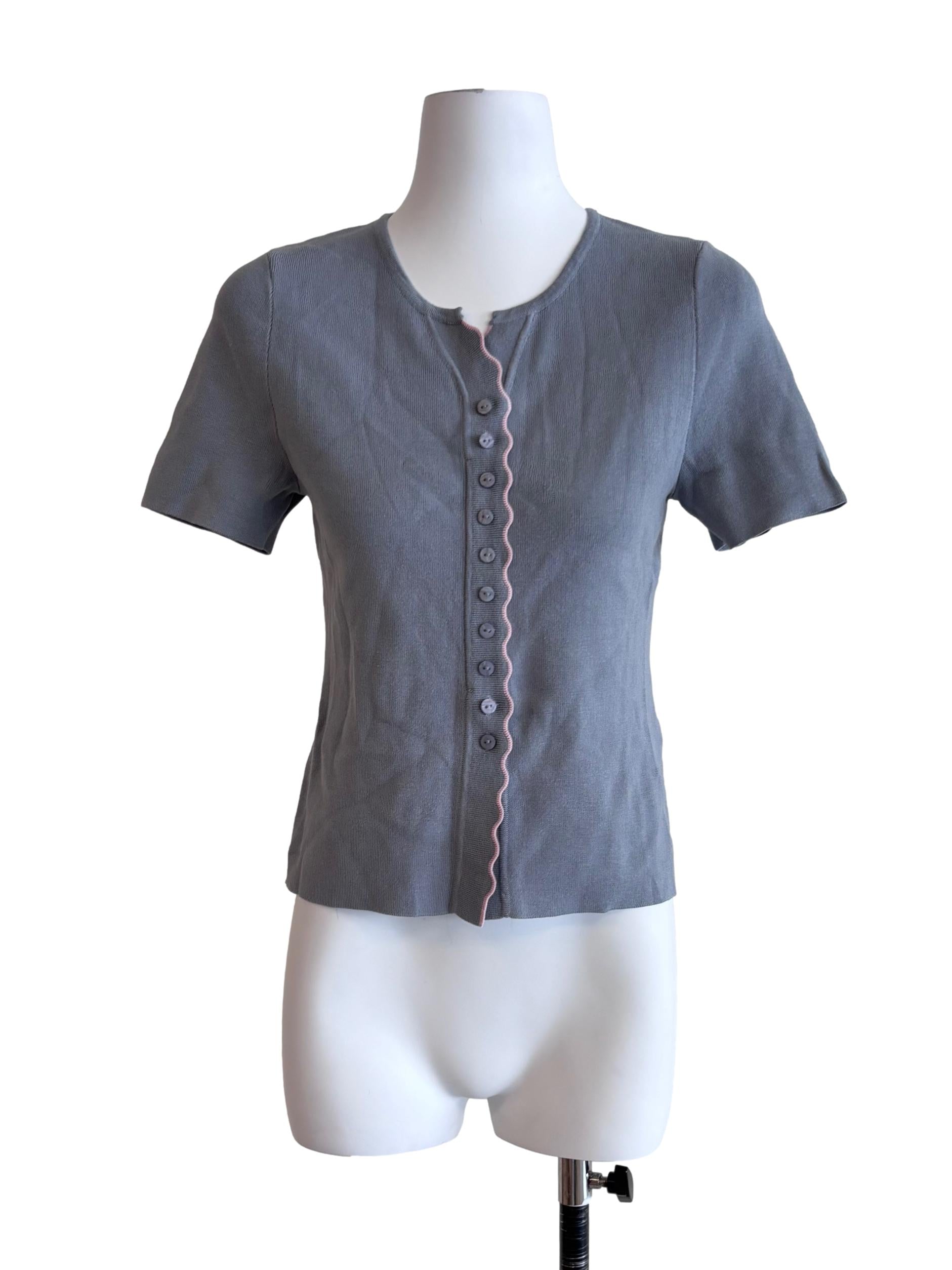 Stone Blue Wavy Hem Knit Top LB