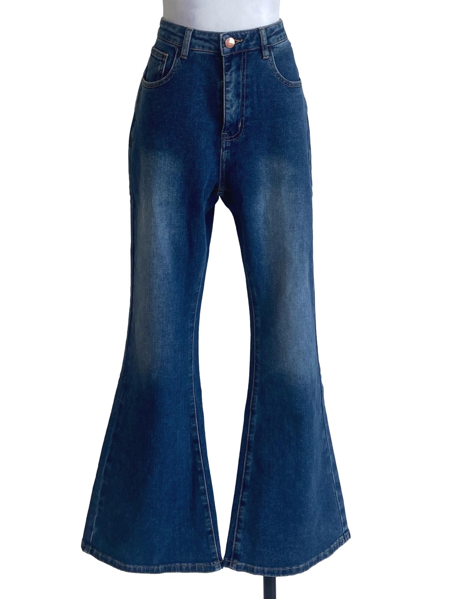 Blue Twill Wide Leg Jeans