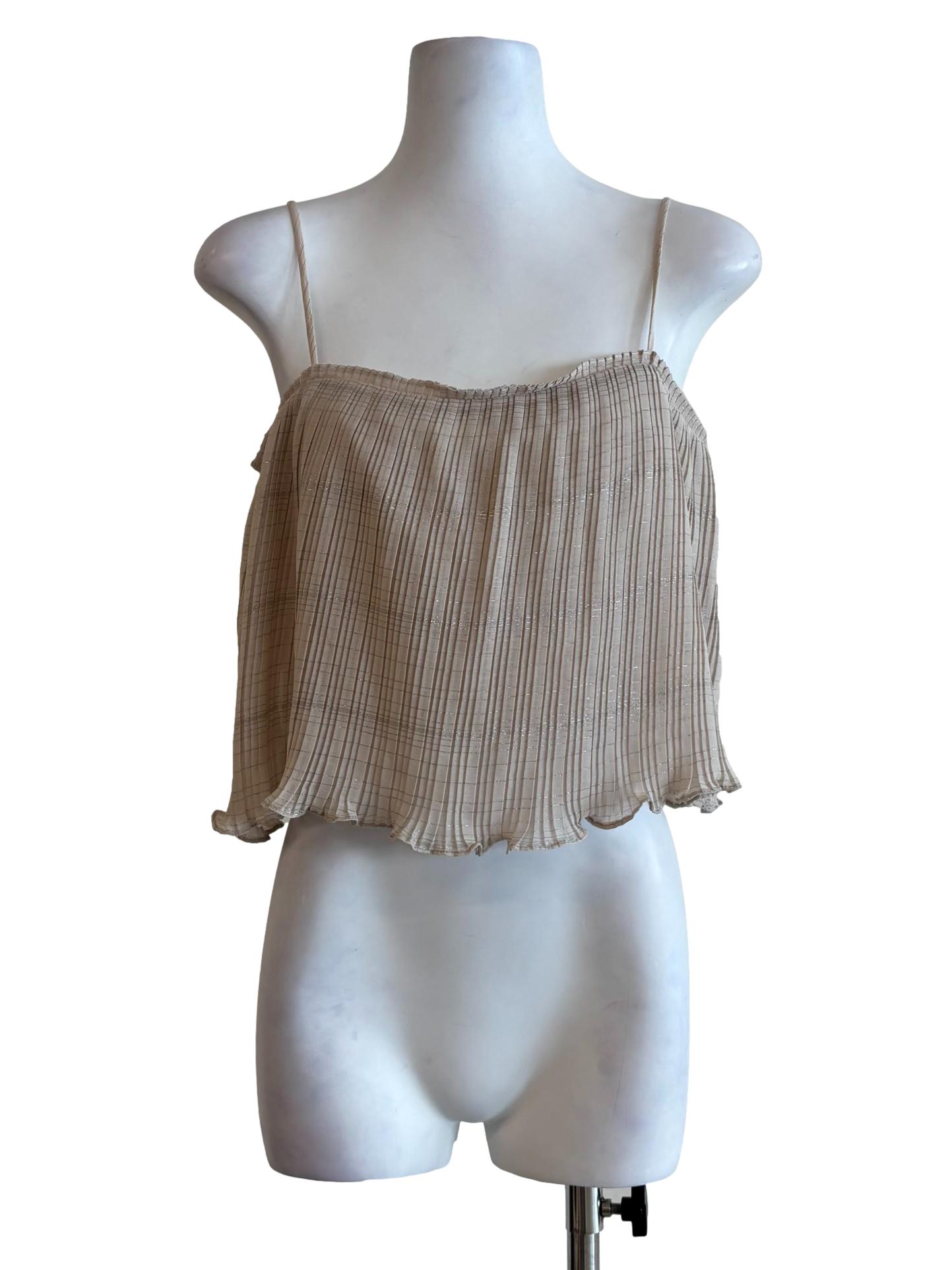 Coconut Pleated Ruffle Top