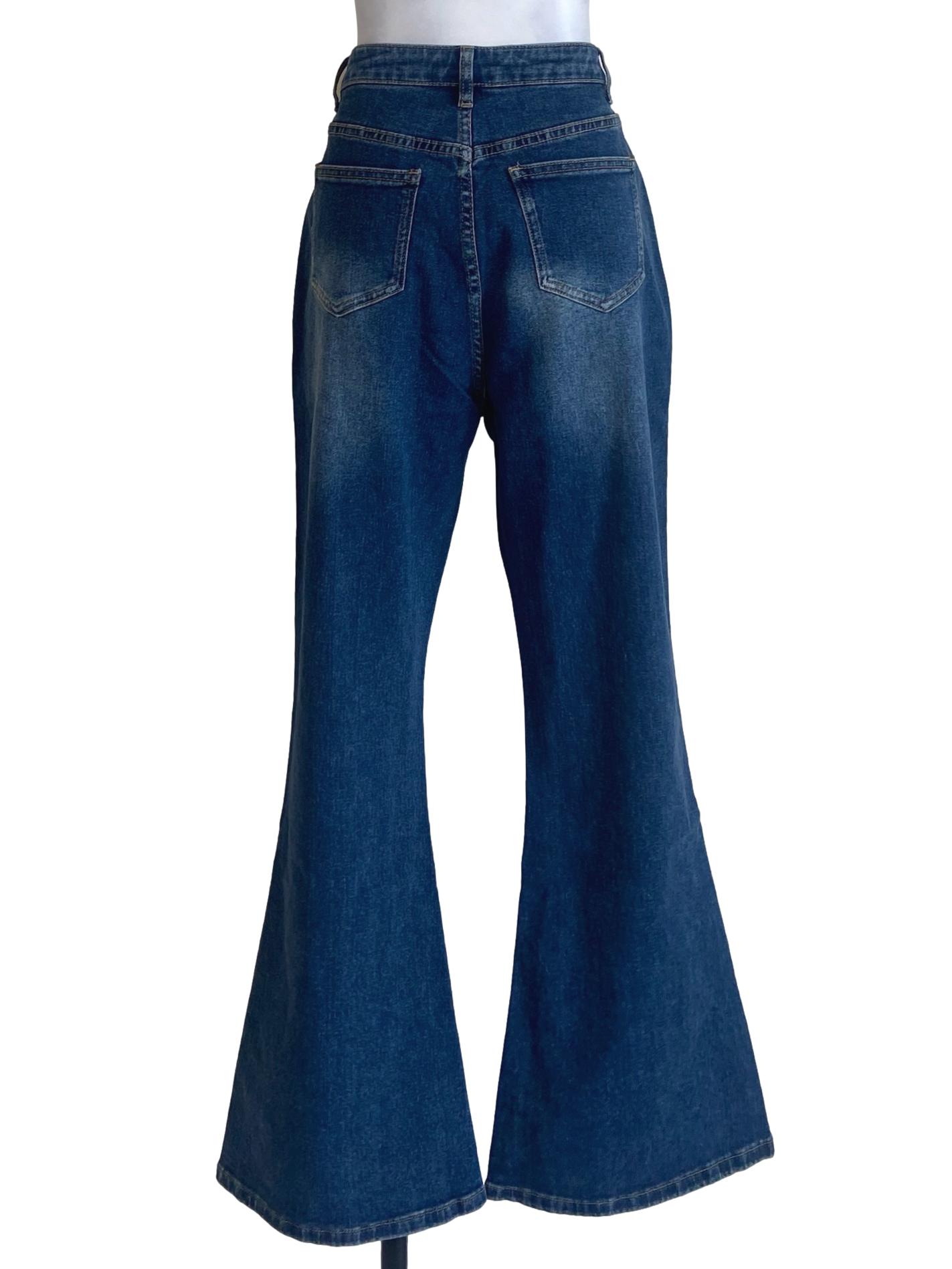 Blue Twill Wide Leg Jeans
