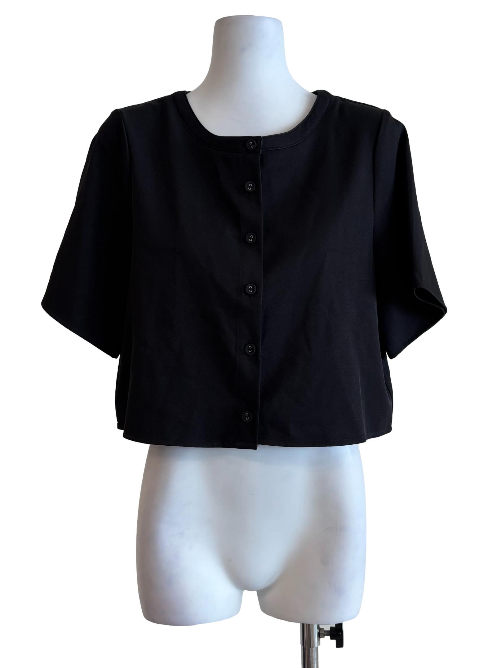 Slate Black Short Sleeve Button Top