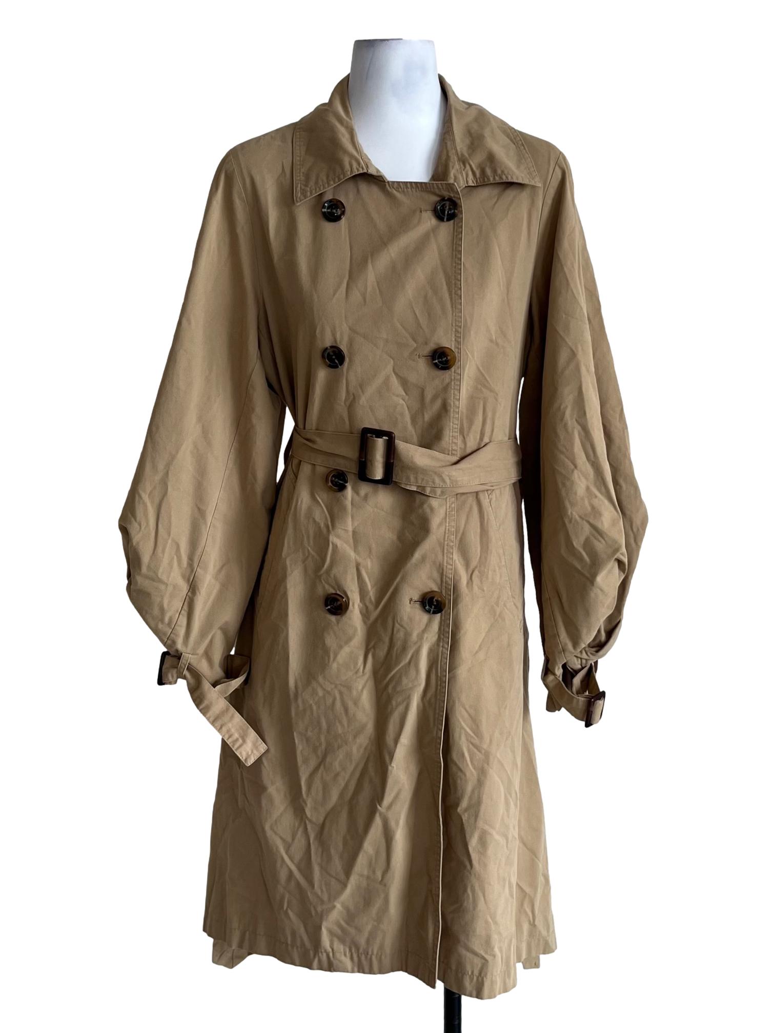 Beige Wing Collar Chesterfield Double Breasted Coat