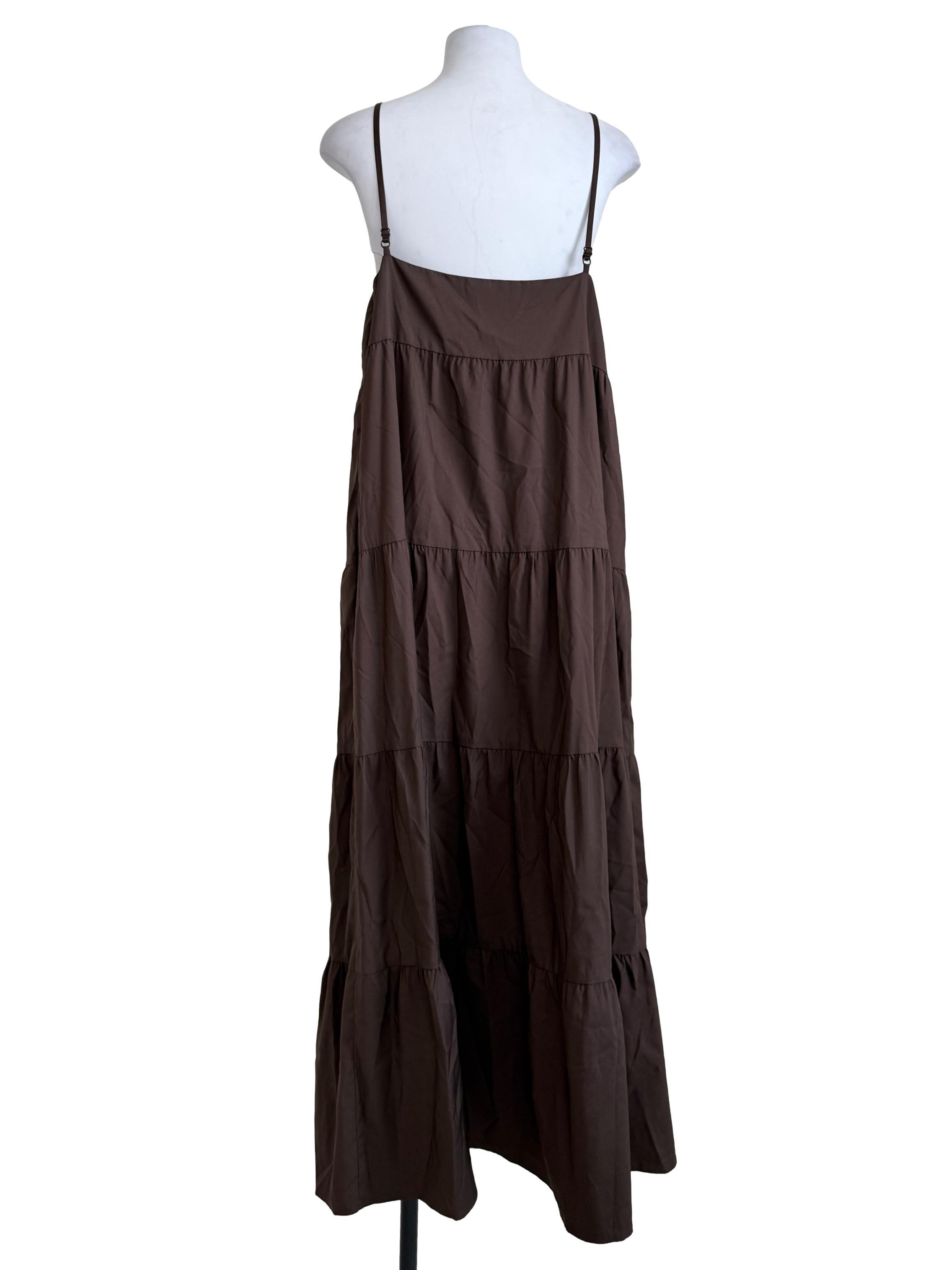 Mocha Brown Buttoned Tiered Dress