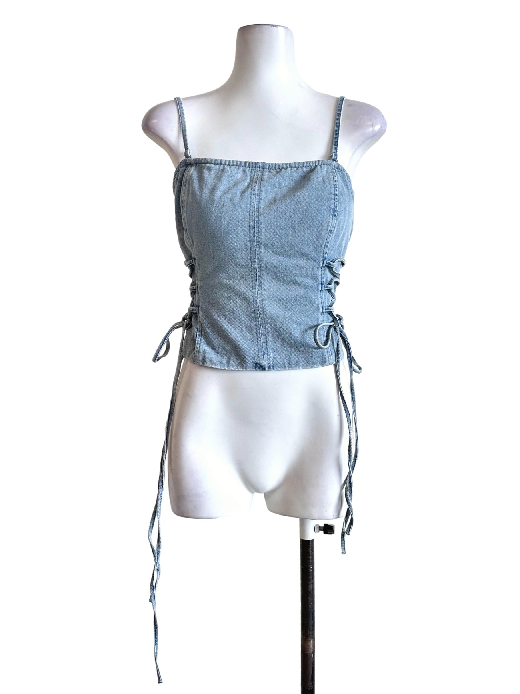 Blue Denim Padded Sleeveless Top