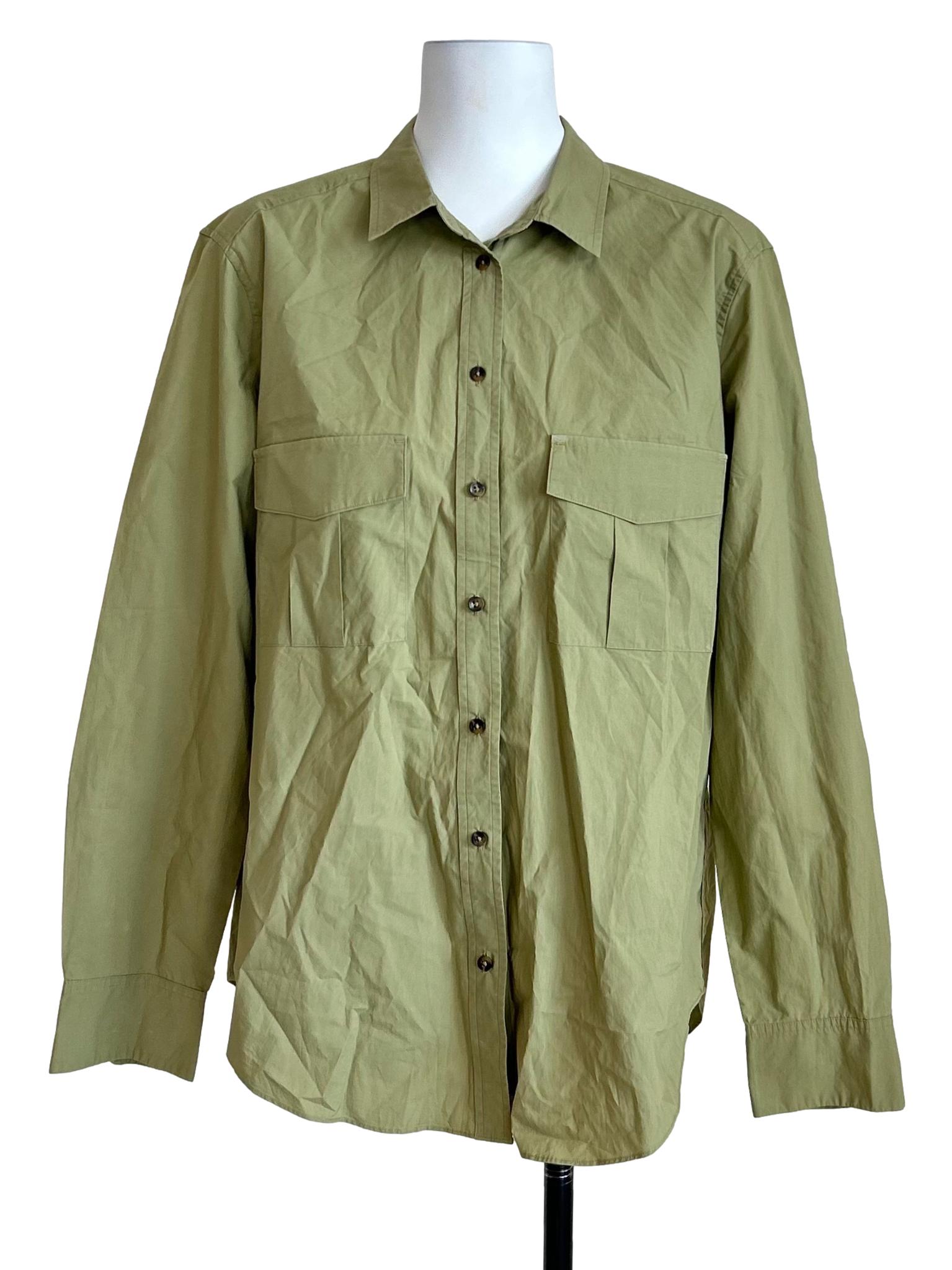 Olive Green Button-Down Utility Shirt
