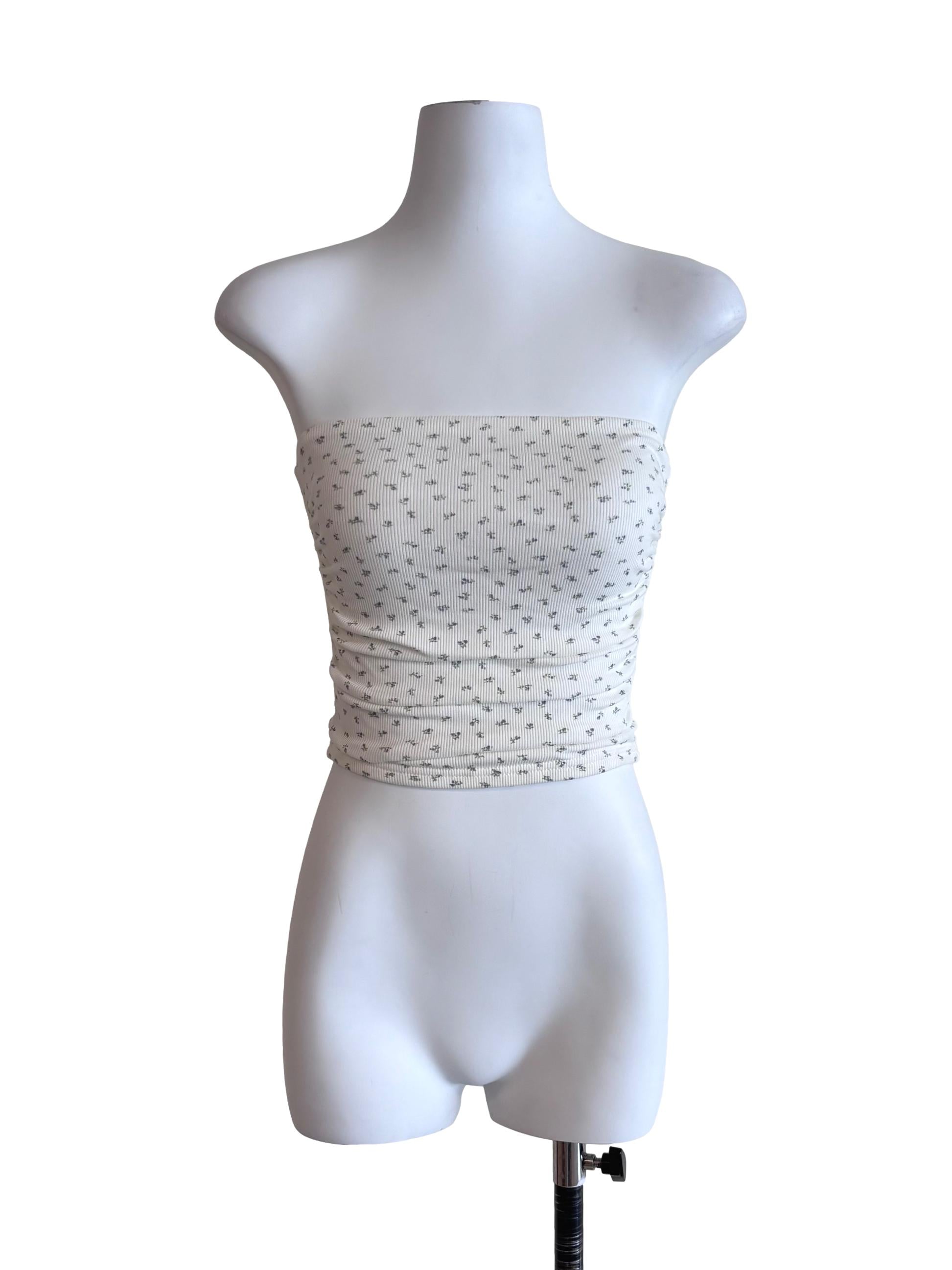 White Printed Fitted Tube Top