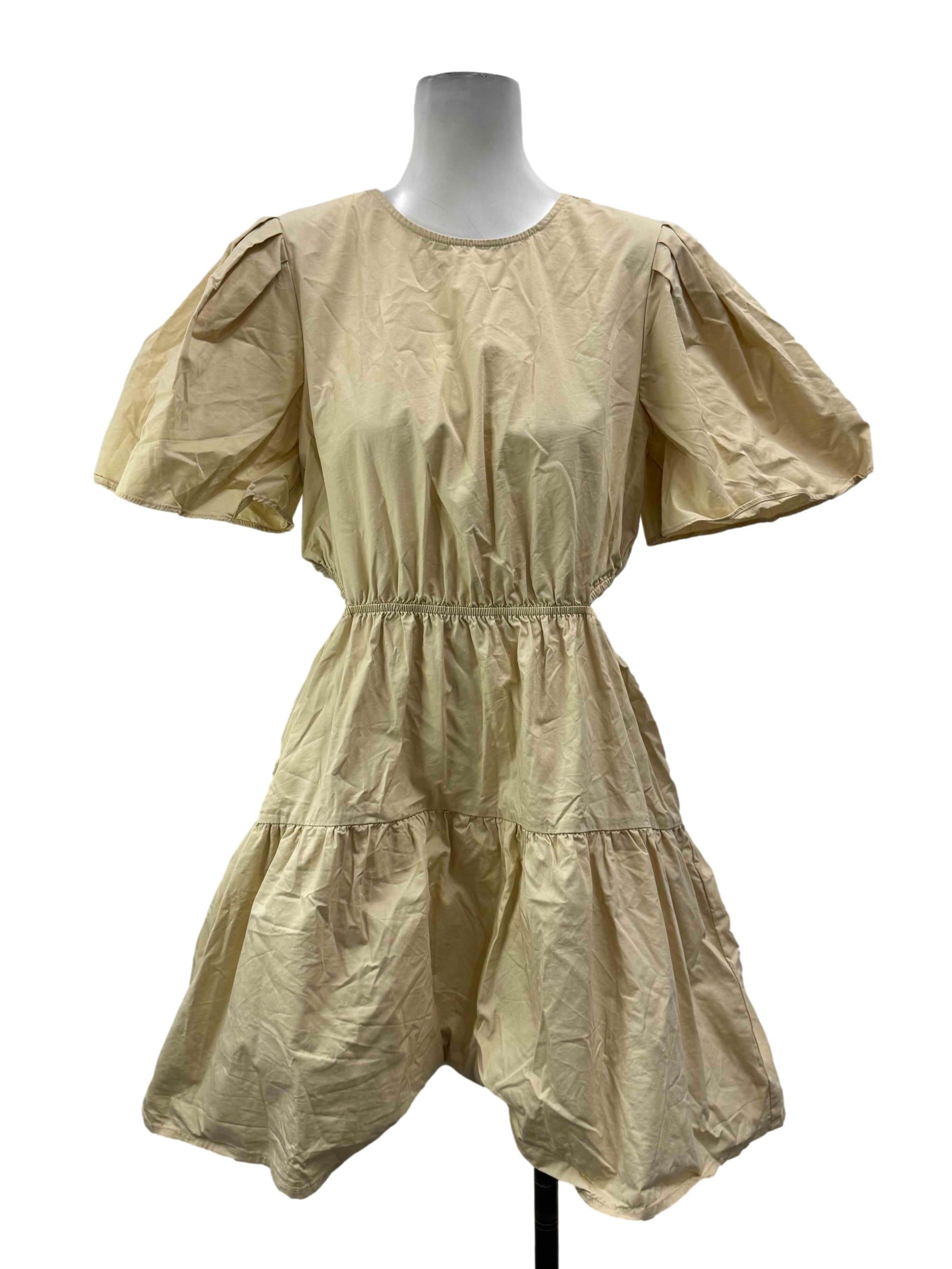 Beige Brown Flare Sleeves Mini Dress