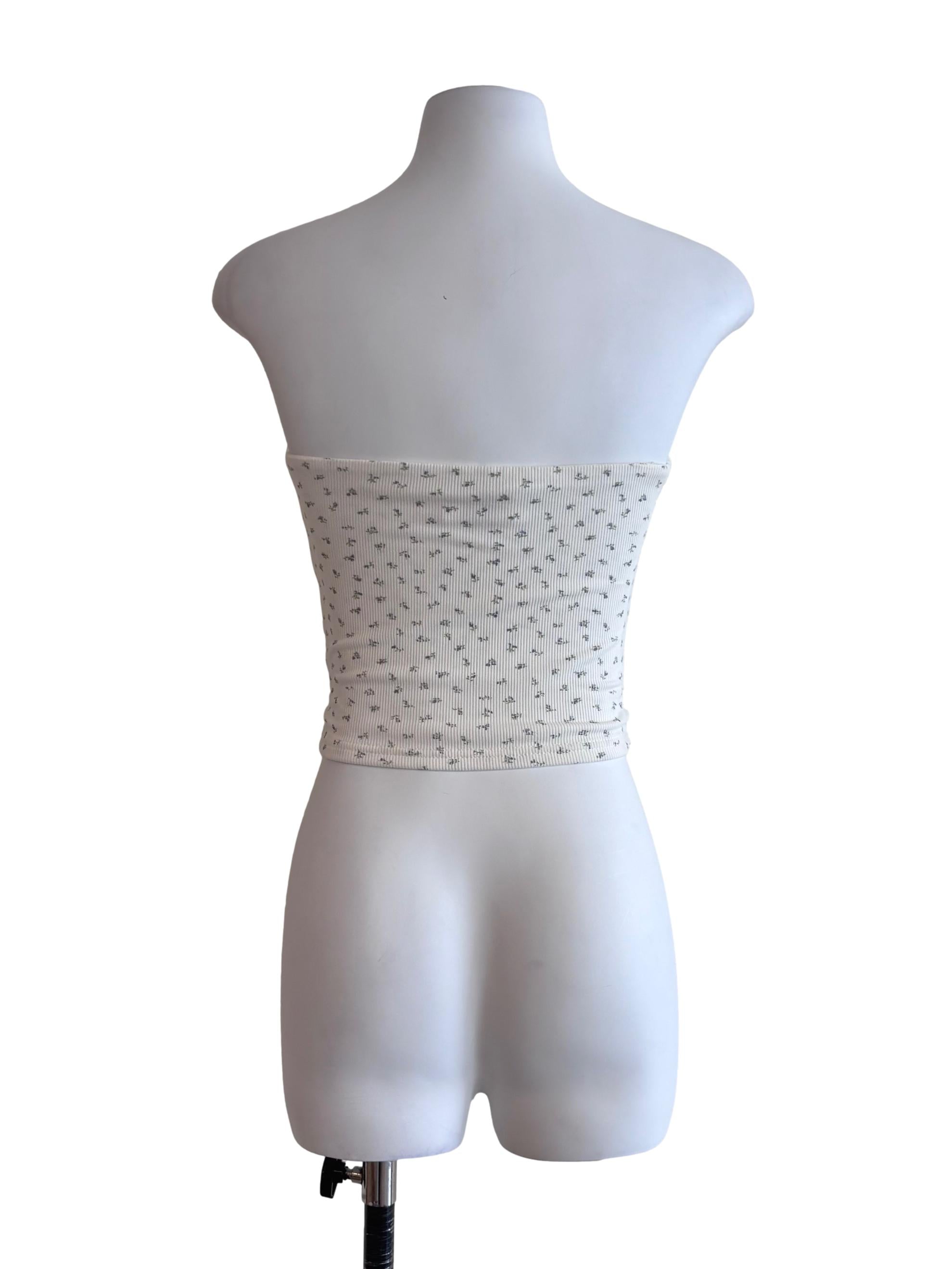 White Printed Fitted Tube Top