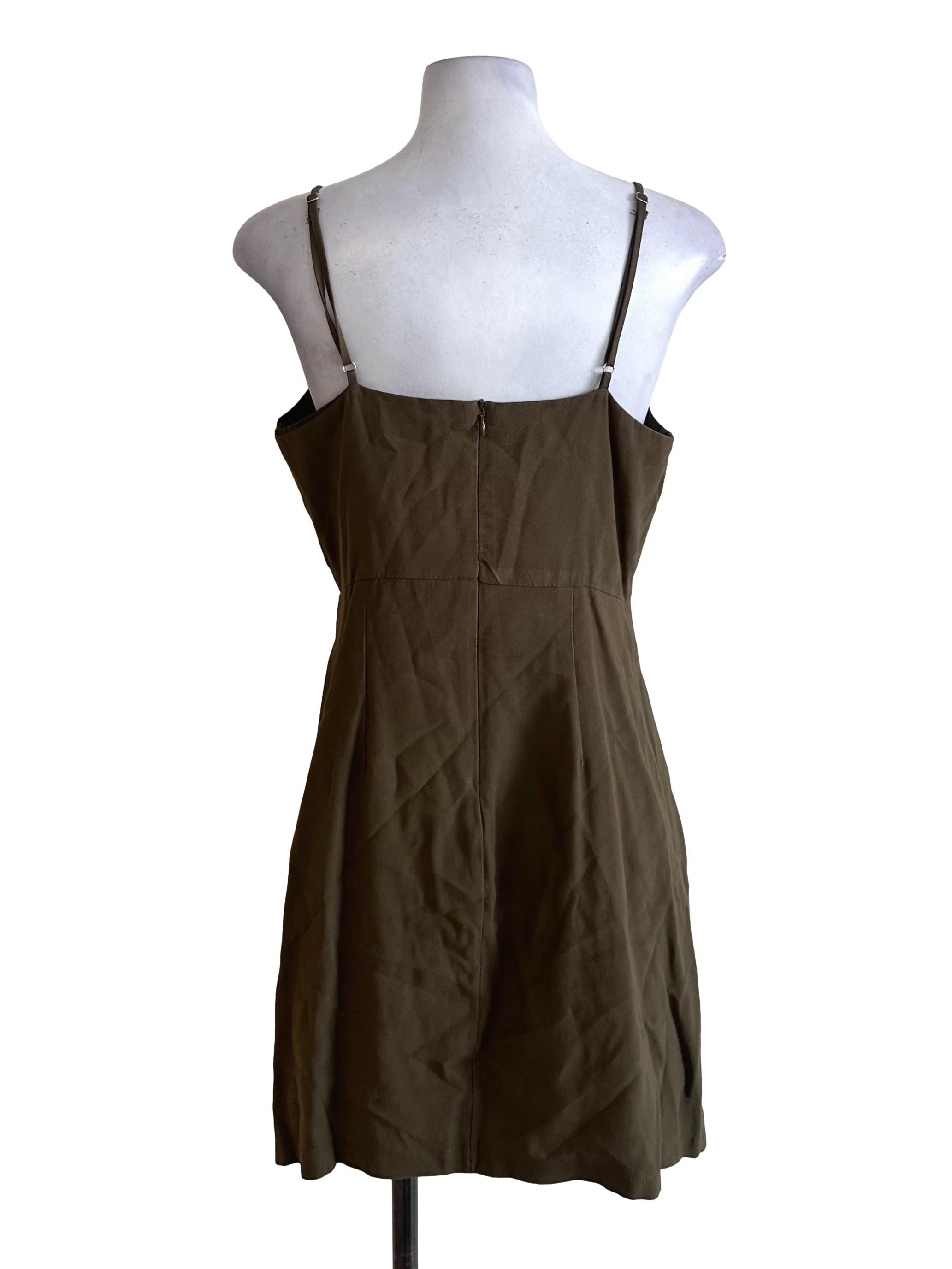 Moss Green V Neck Button Dress TEM