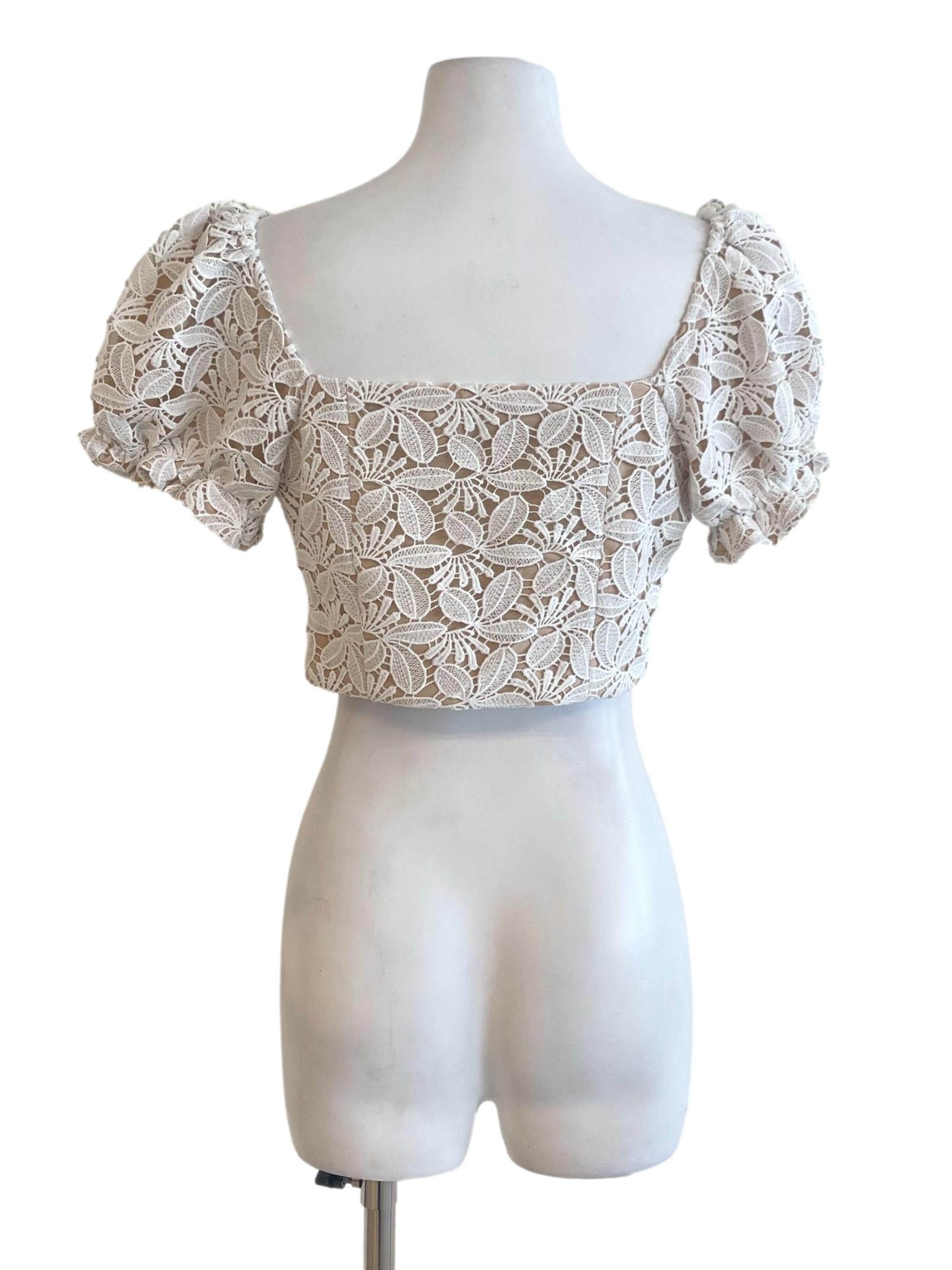 Latte White Lace Peasant Top