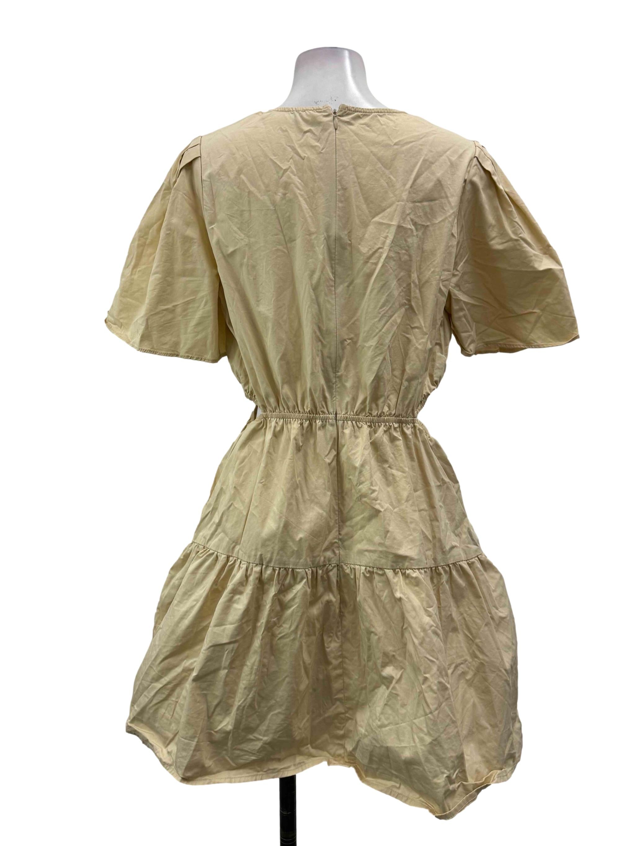 Beige Brown Flare Sleeves Mini Dress