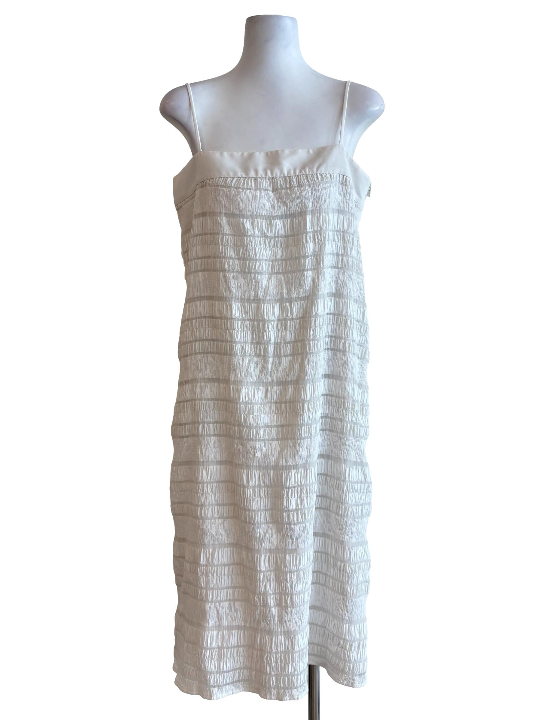 Pearl White Spaghetti Strap Textured Cotton Dress