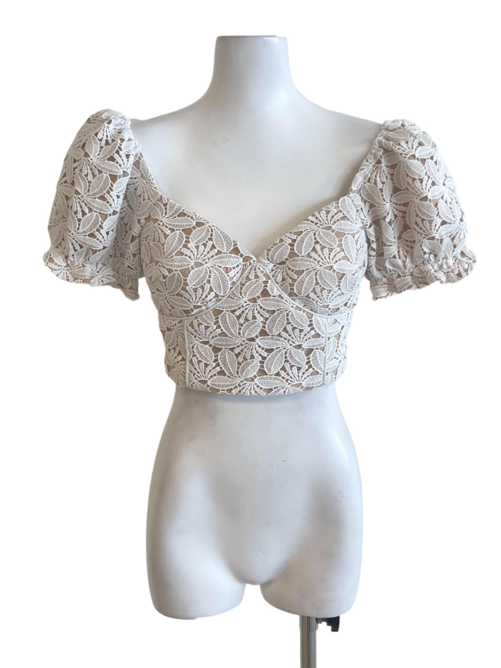 Latte White Lace Peasant Top
