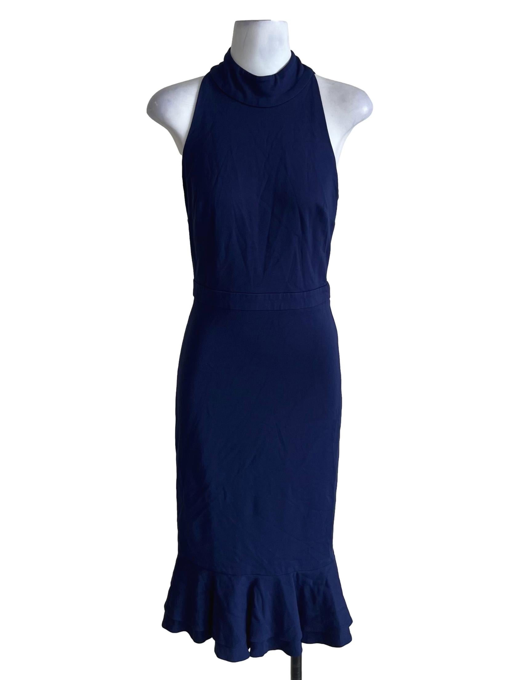 Navy Blue Plain A-Line Dress