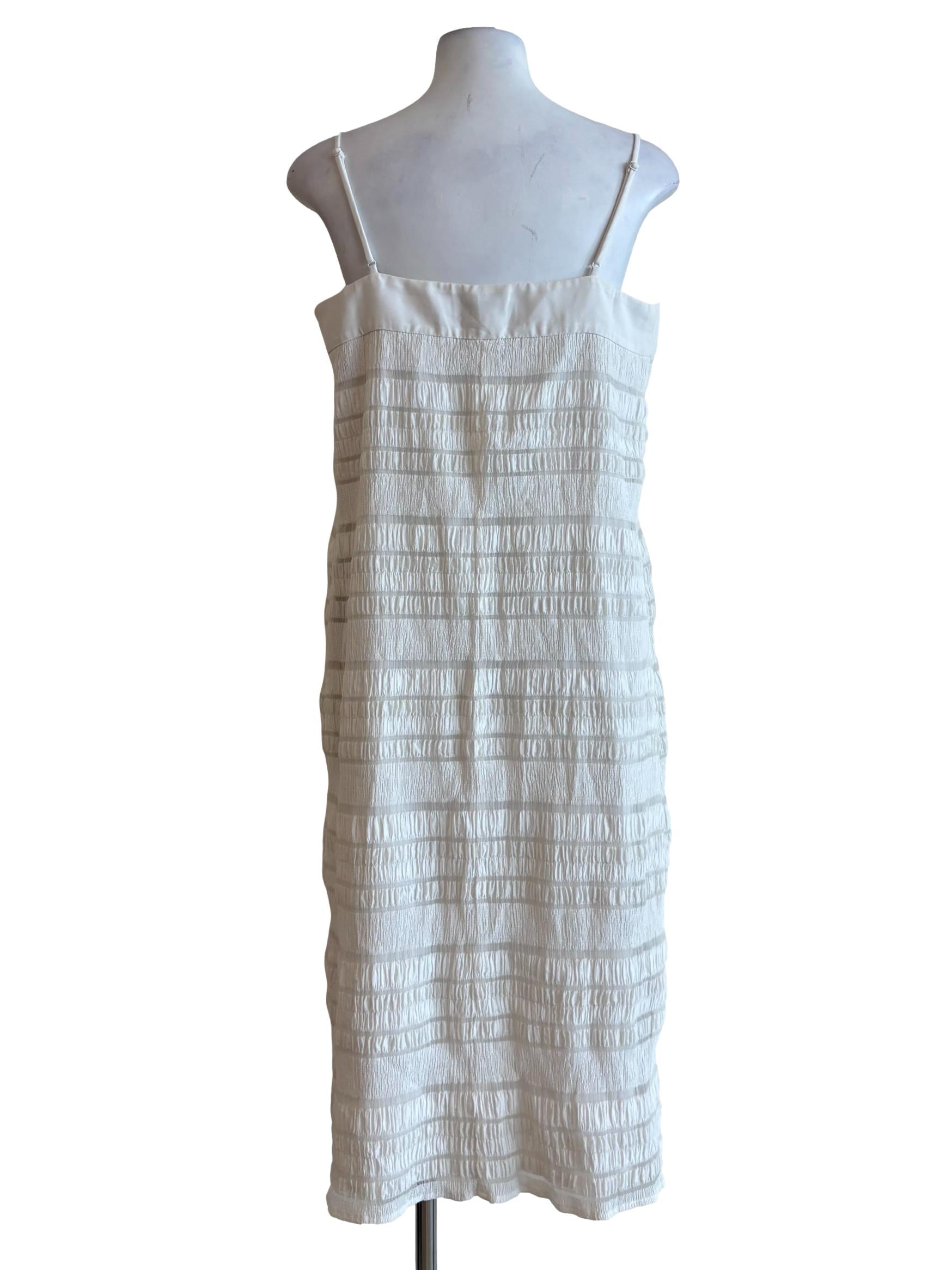Pearl White Spaghetti Strap Textured Cotton Dress