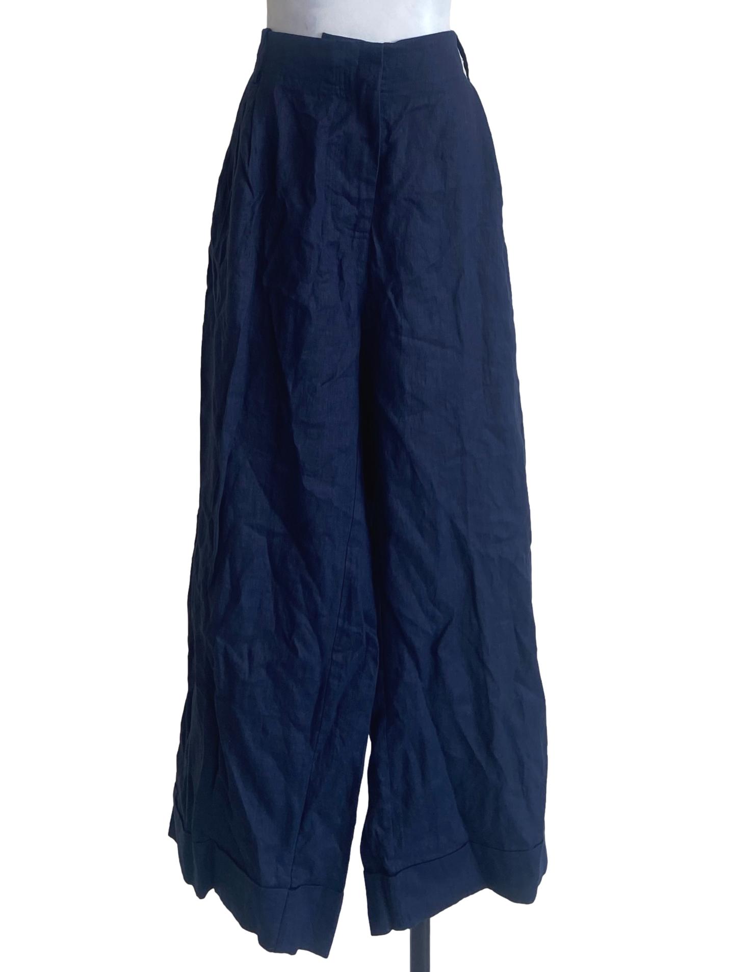 Navy Blue Twill Straight Pants
