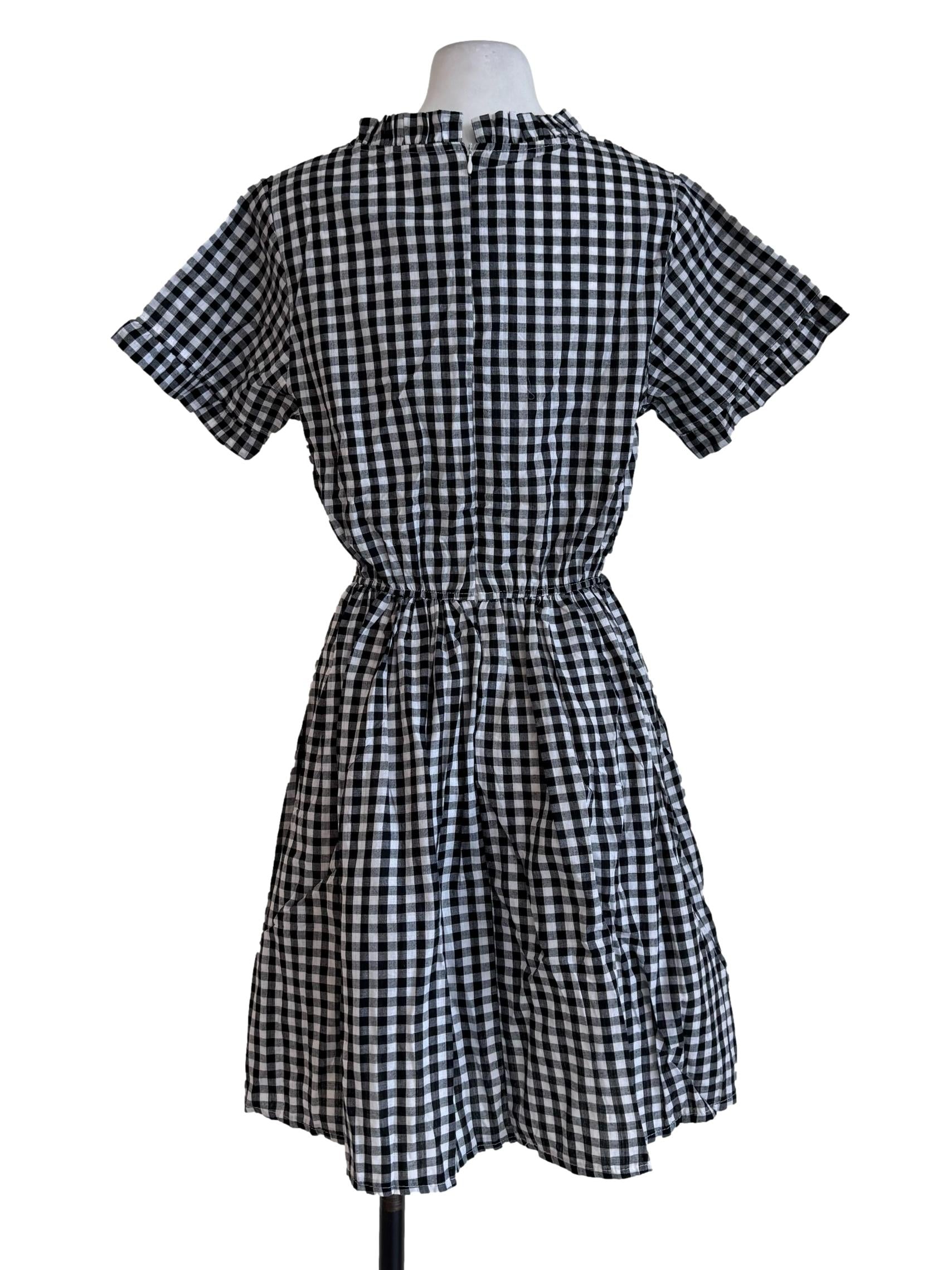 Black Gingham Short Sleeve Dress