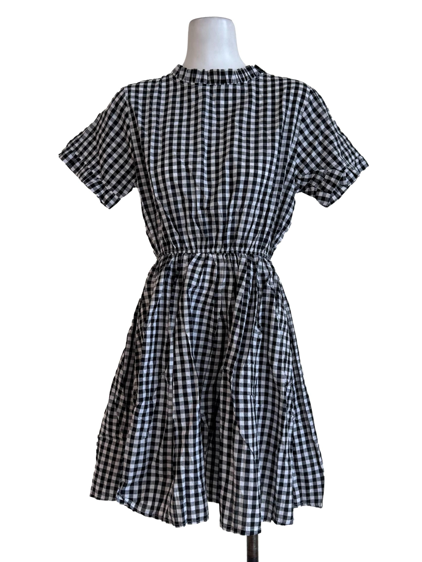 Black Gingham Short Sleeve Dress