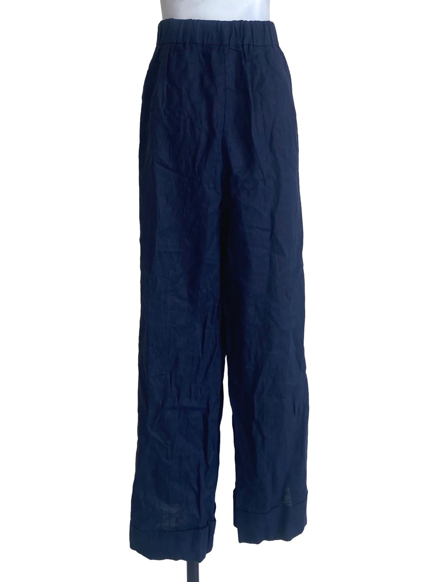 Navy Blue Twill Straight Pants