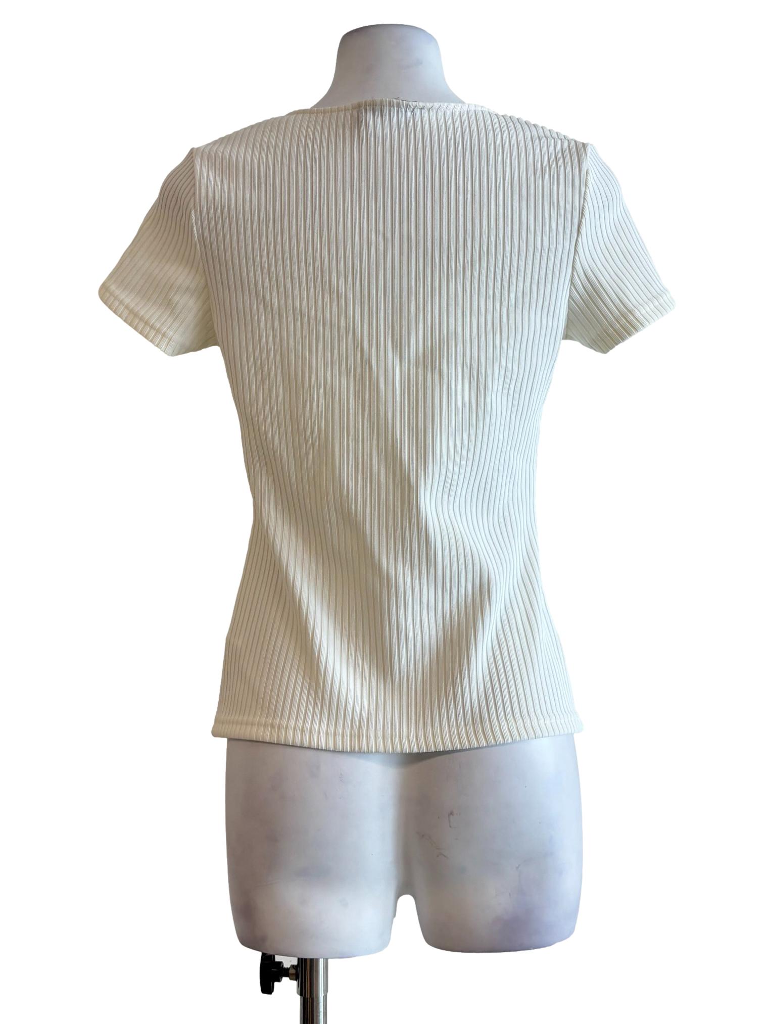 Rice White Square Neck Ribbed Top