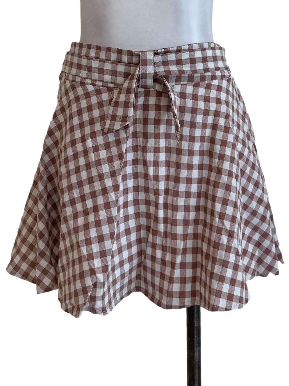 Pinkish Brown Gingham Mini Skirt