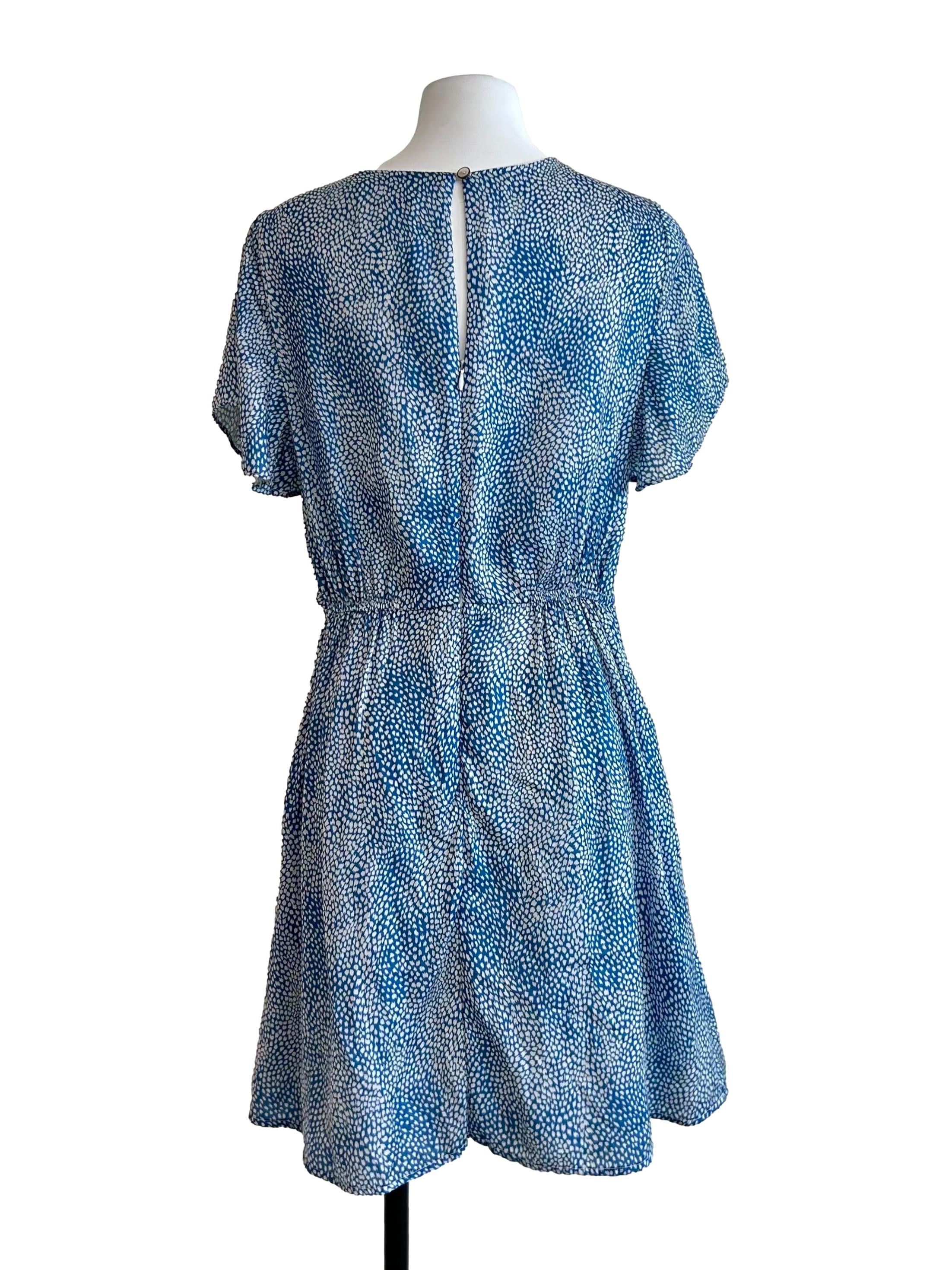 Blue And White Spotted Side Tie Mini Dress